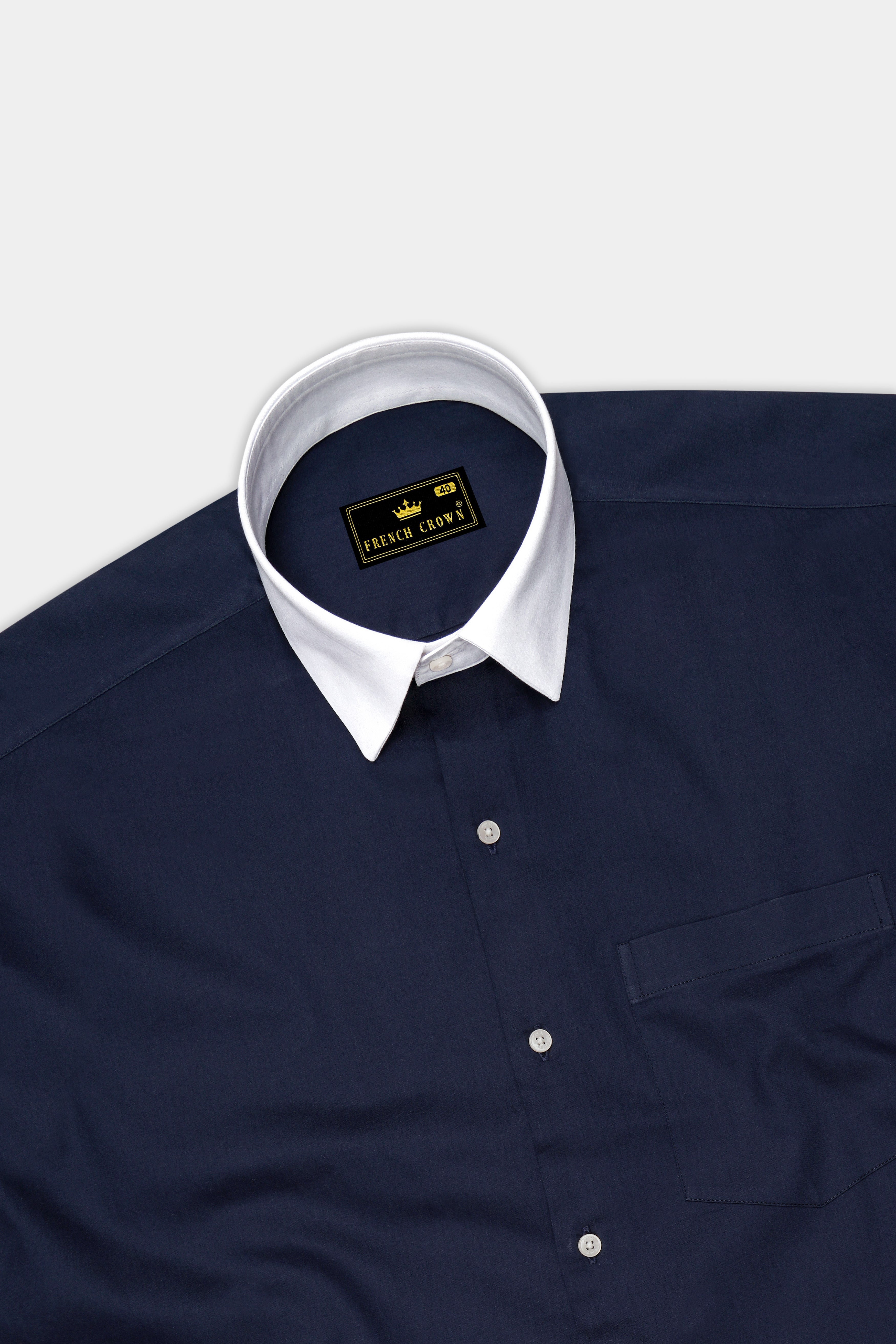 Bleunoir-Midnight Blue Subtle Sheen Super Soft Premium White Cuff Collar Dress Shirt
