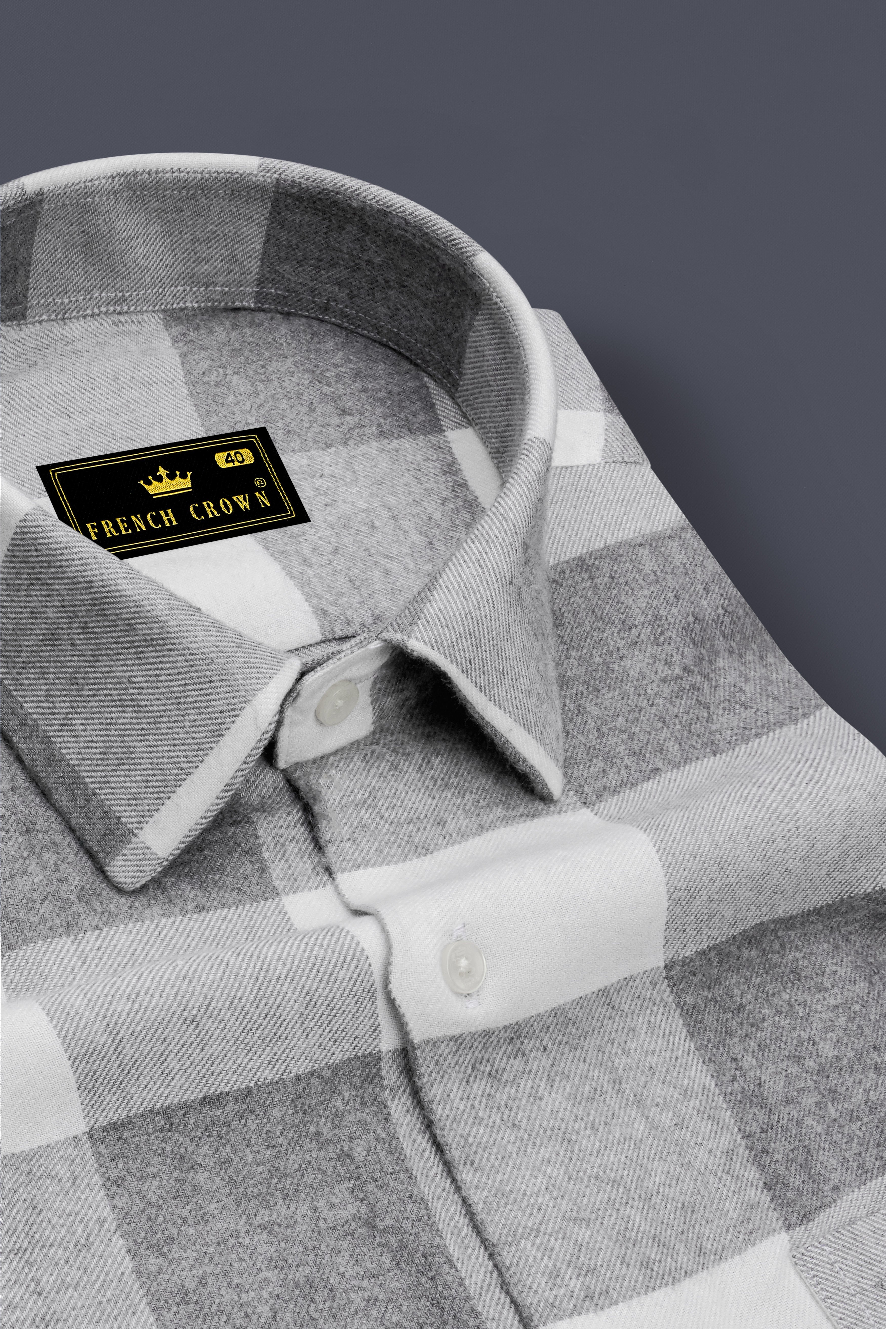 Crestvire-Regent Gray And Bright White Buffalo Plaid Super Soft Flannel Premium Cotton Casual Shirt