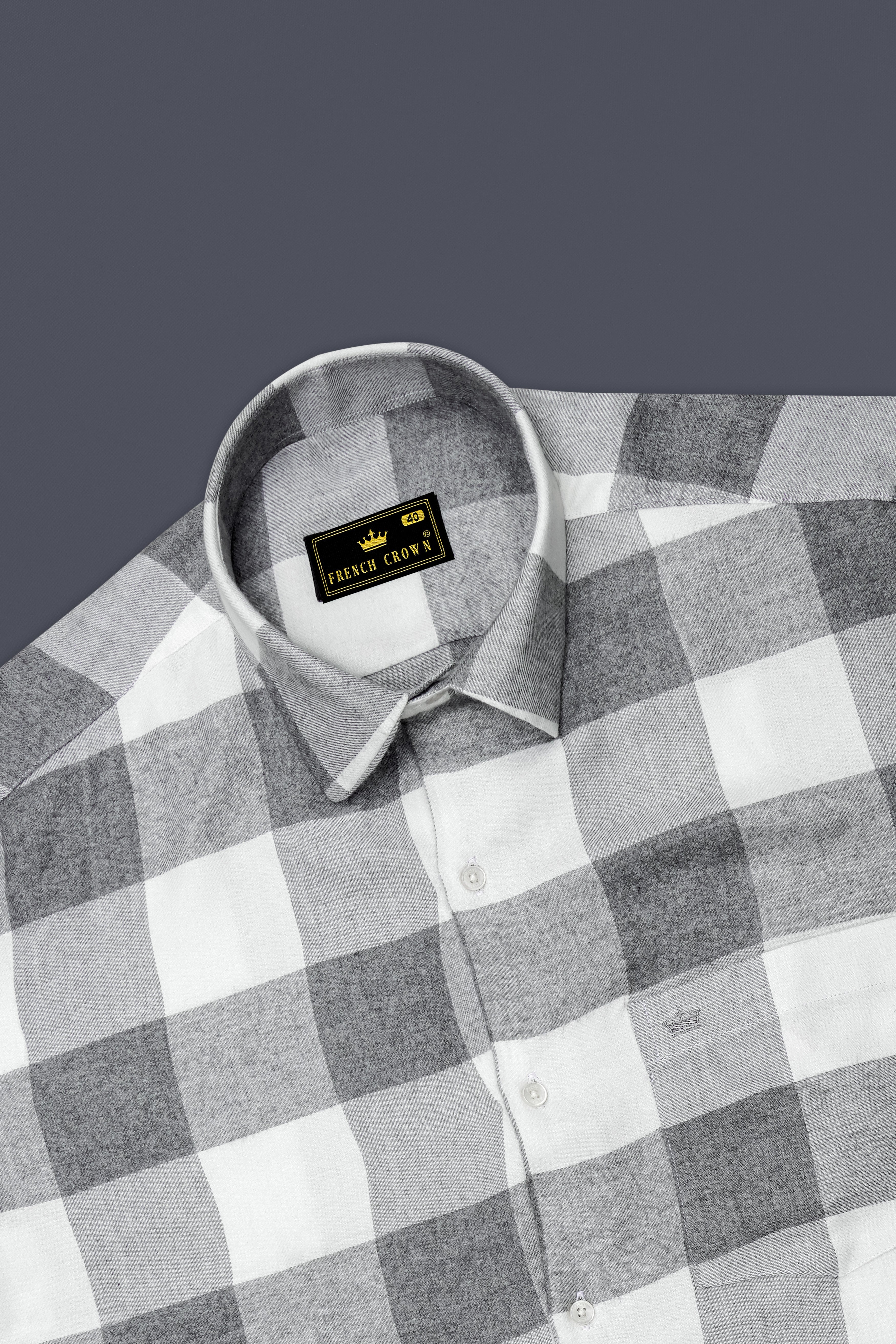Crestvire-Regent Gray And Bright White Buffalo Plaid Super Soft Flannel Premium Cotton Casual Shirt