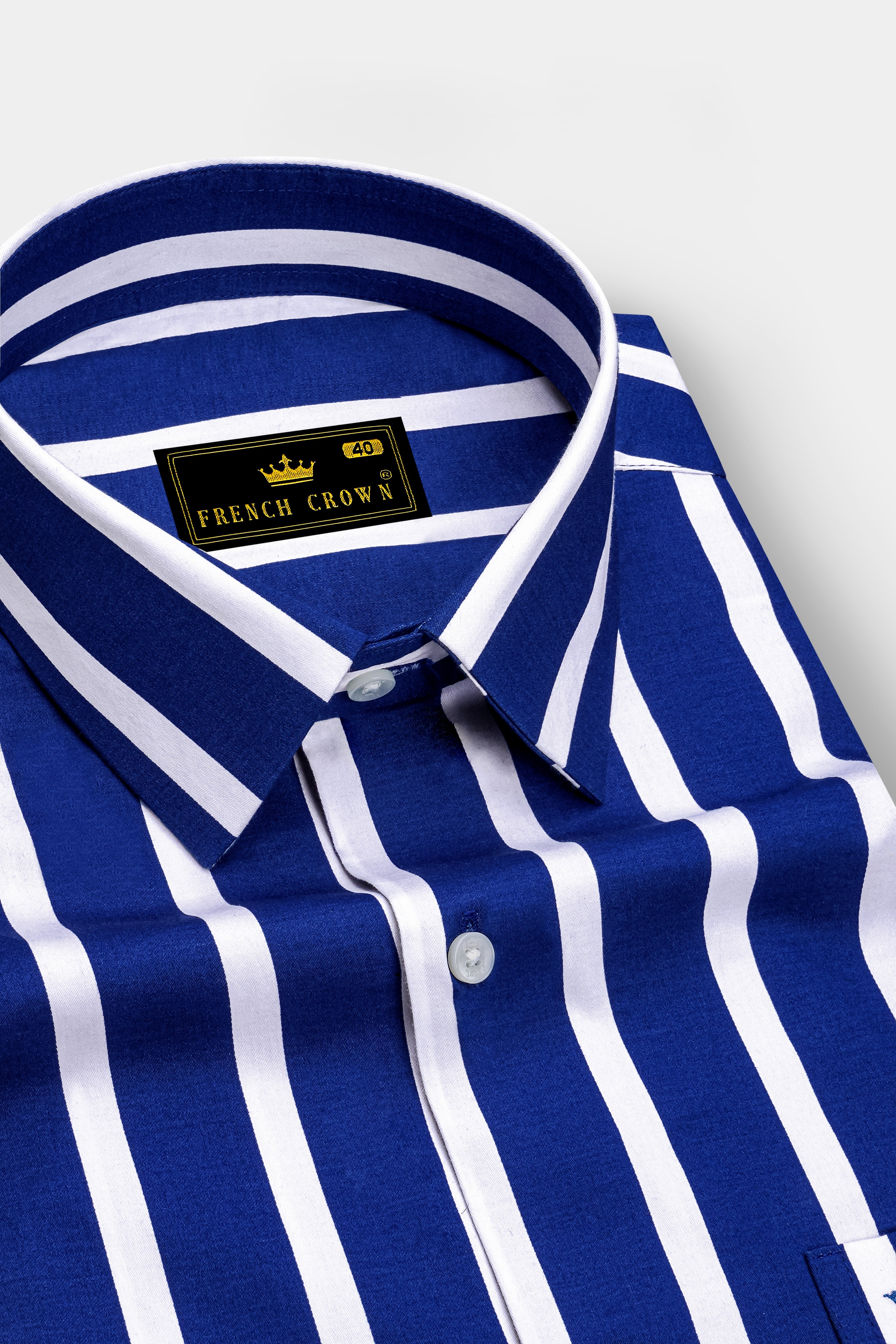 Marivon-Chambray Blue And Bright White Awning Striped Subtle Sheen Super Soft Premium Cotton Dress Shirt