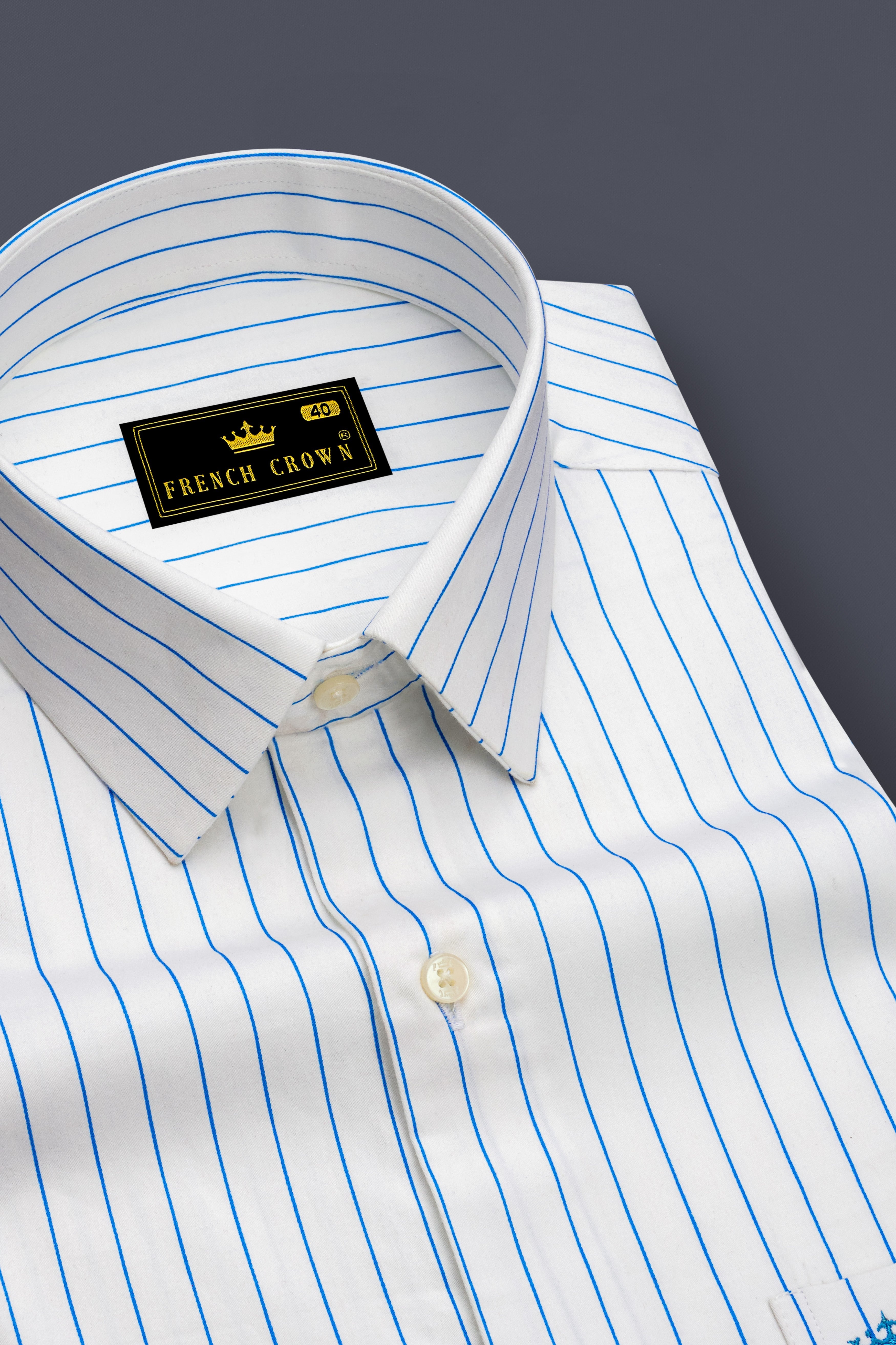 Azurline-Bright White And Havelock Blue Pin Striped Subtle Sheen Super Soft Premium Cotton Dress Shirt