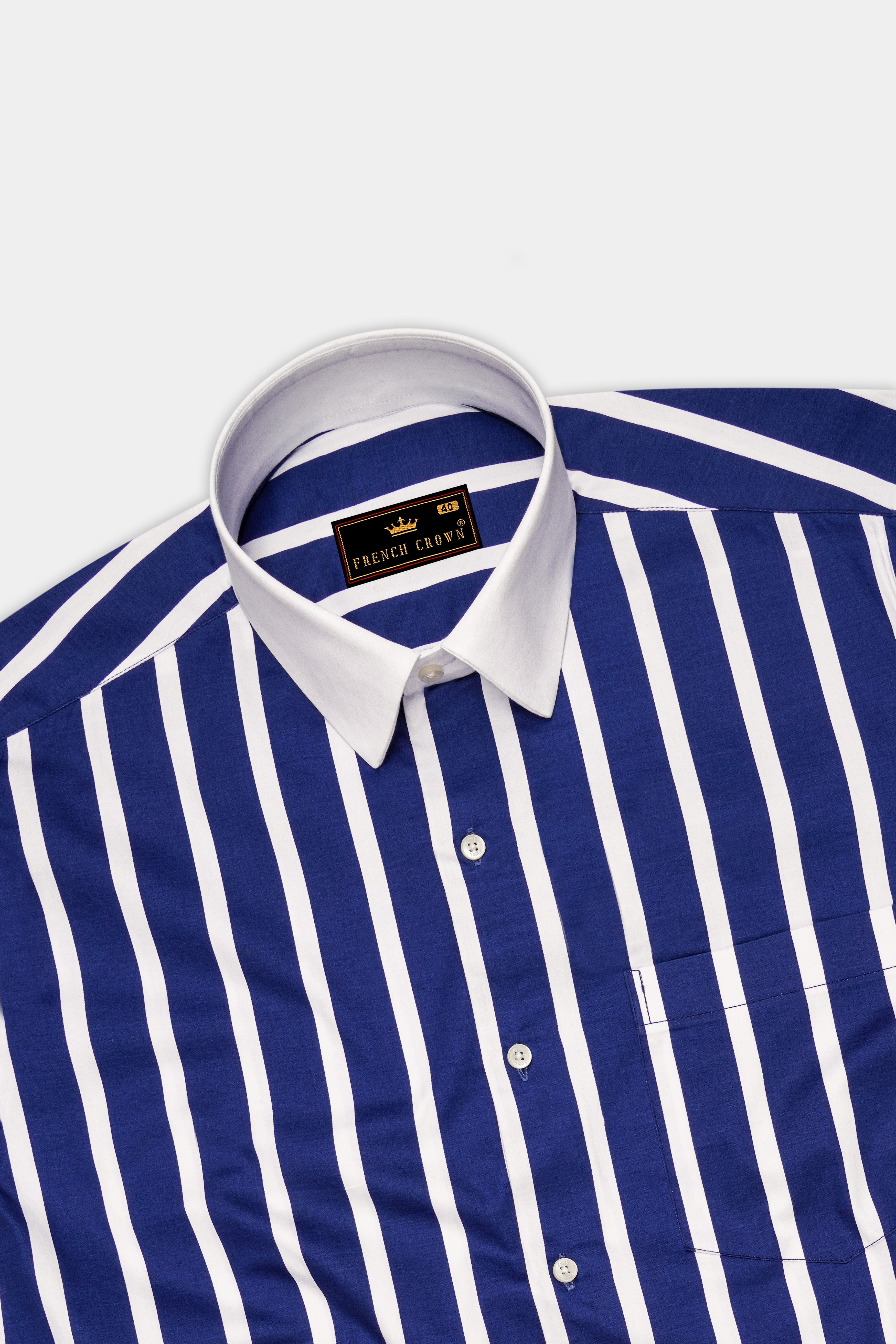 Marivon-Chambray Blue And Bright White Awning Striped Super Soft Premium Cotton Dress White Cuff Collar Shirt