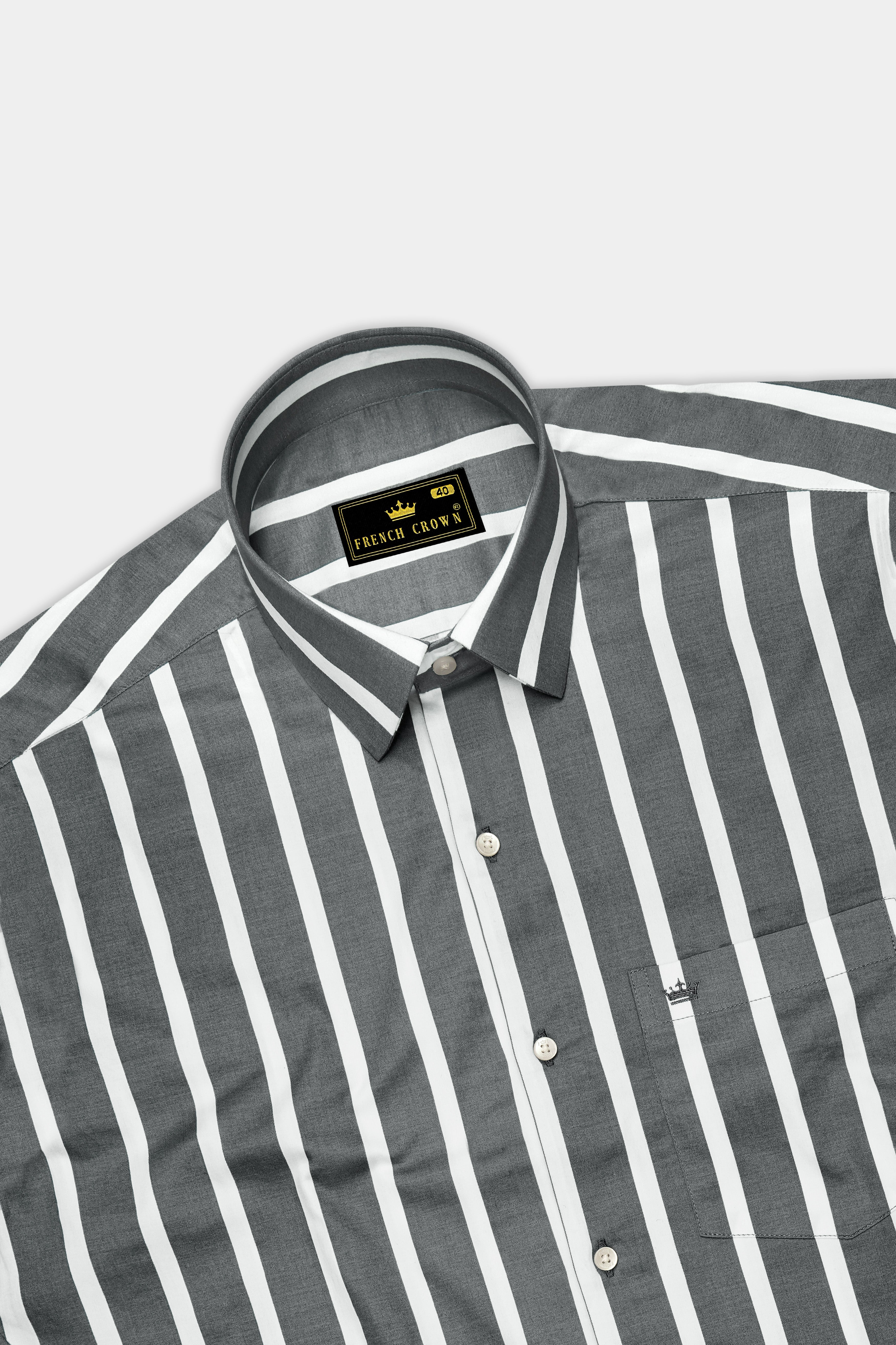 Nordoro-Oslo Gray And Bright White Awning Striped Subtle Sheen Super Soft Premium Cotton Dress Shirt