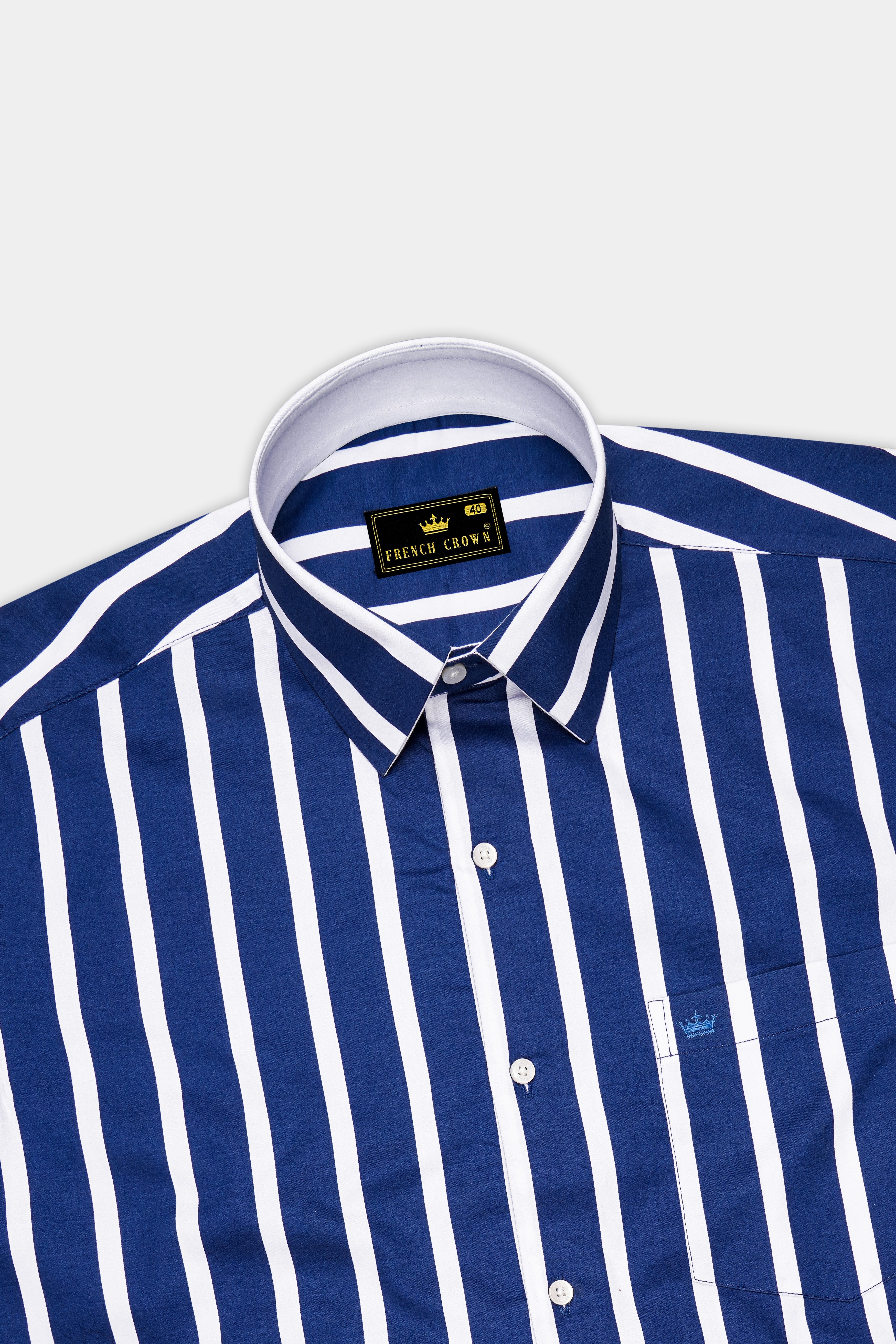 Marivon-Chambray Blue And Bright White Awning Striped Super Soft Premium Cotton Dress Shirt