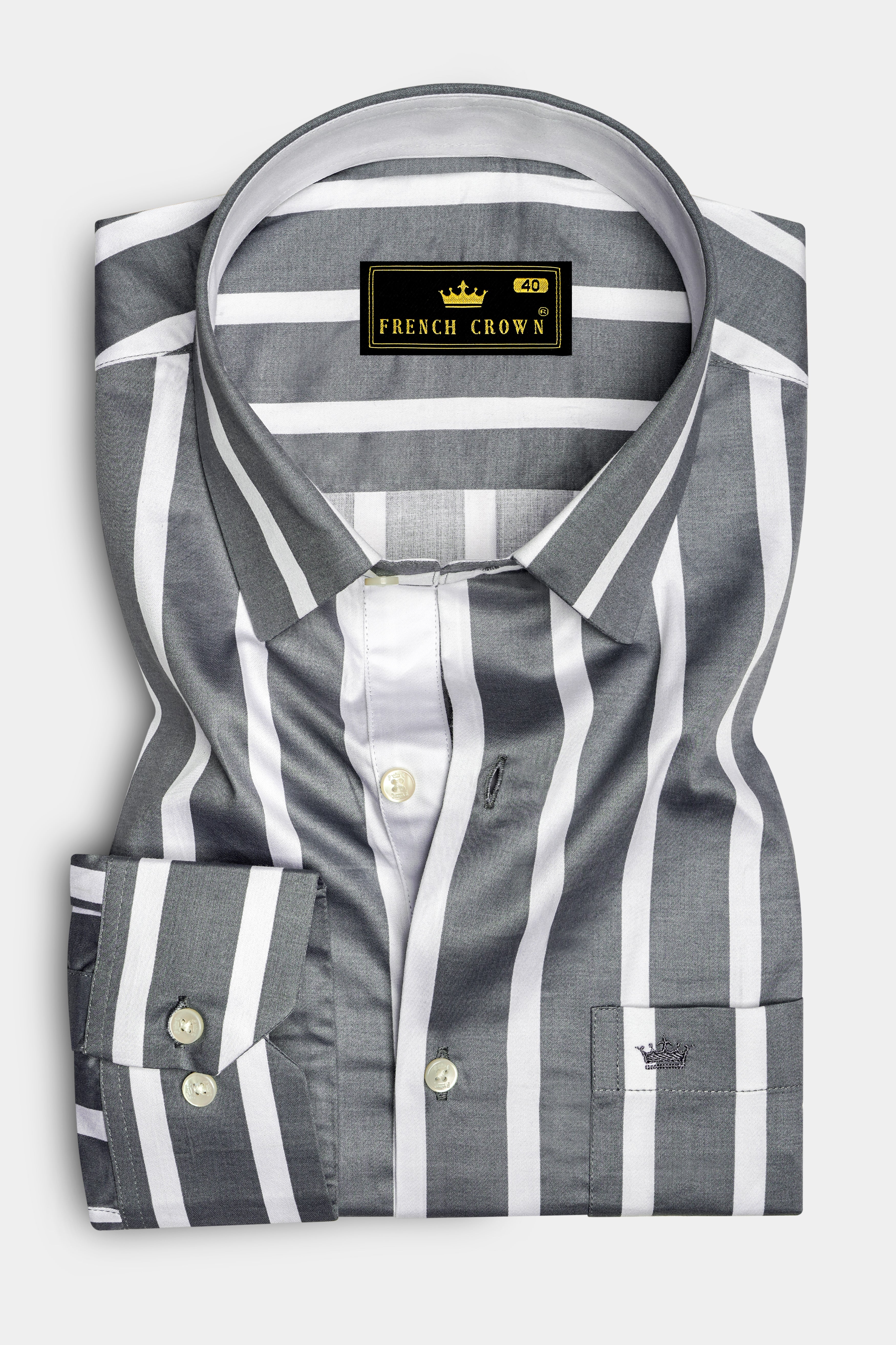 Nordoro-Oslo Gray And Bright White Awning Striped Super Soft Premium Cotton Dress Shirt