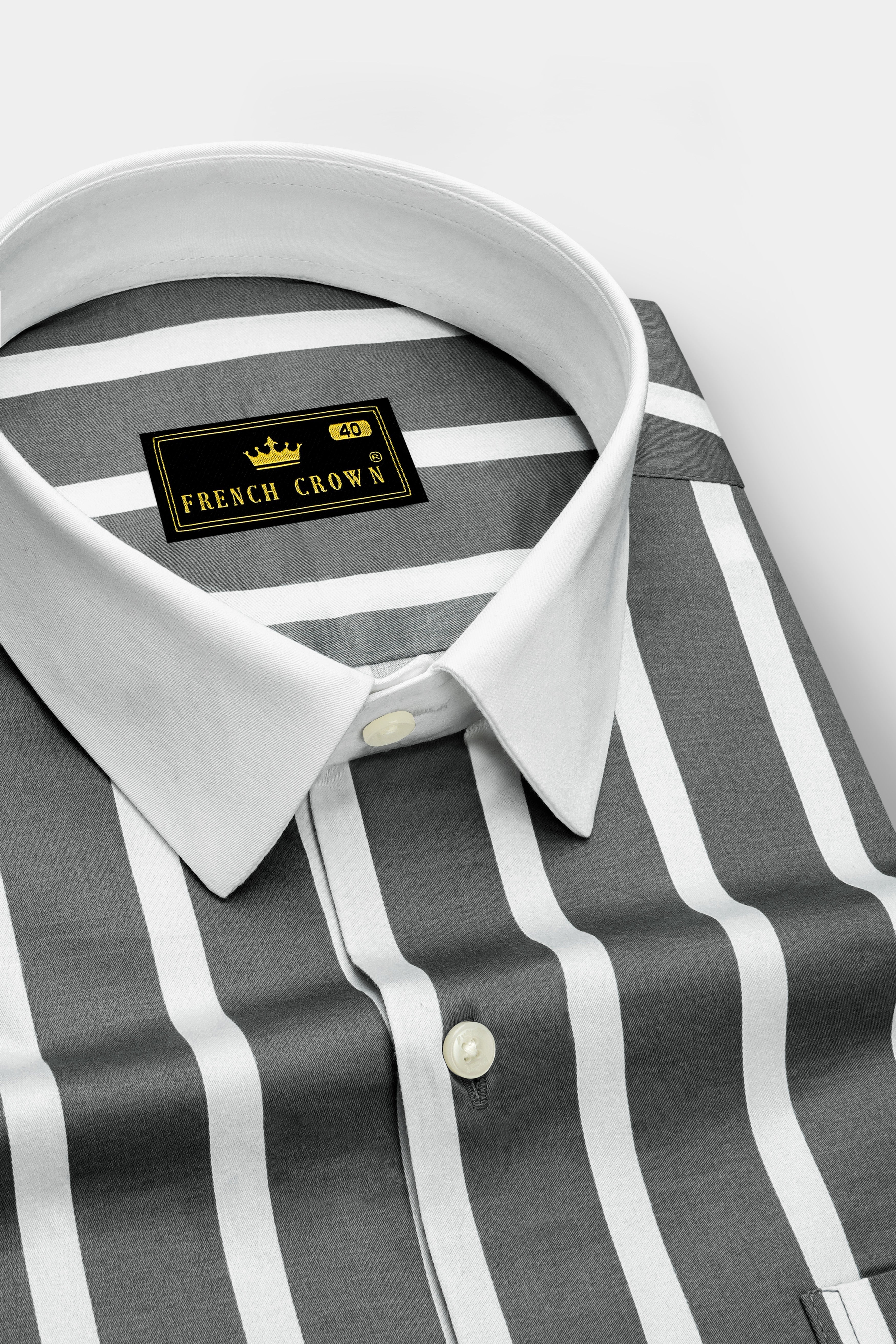 Nordoro-Oslo Gray And Bright White Awning Striped Super Soft Premium Cotton Dress White Cuff Collar Shirt