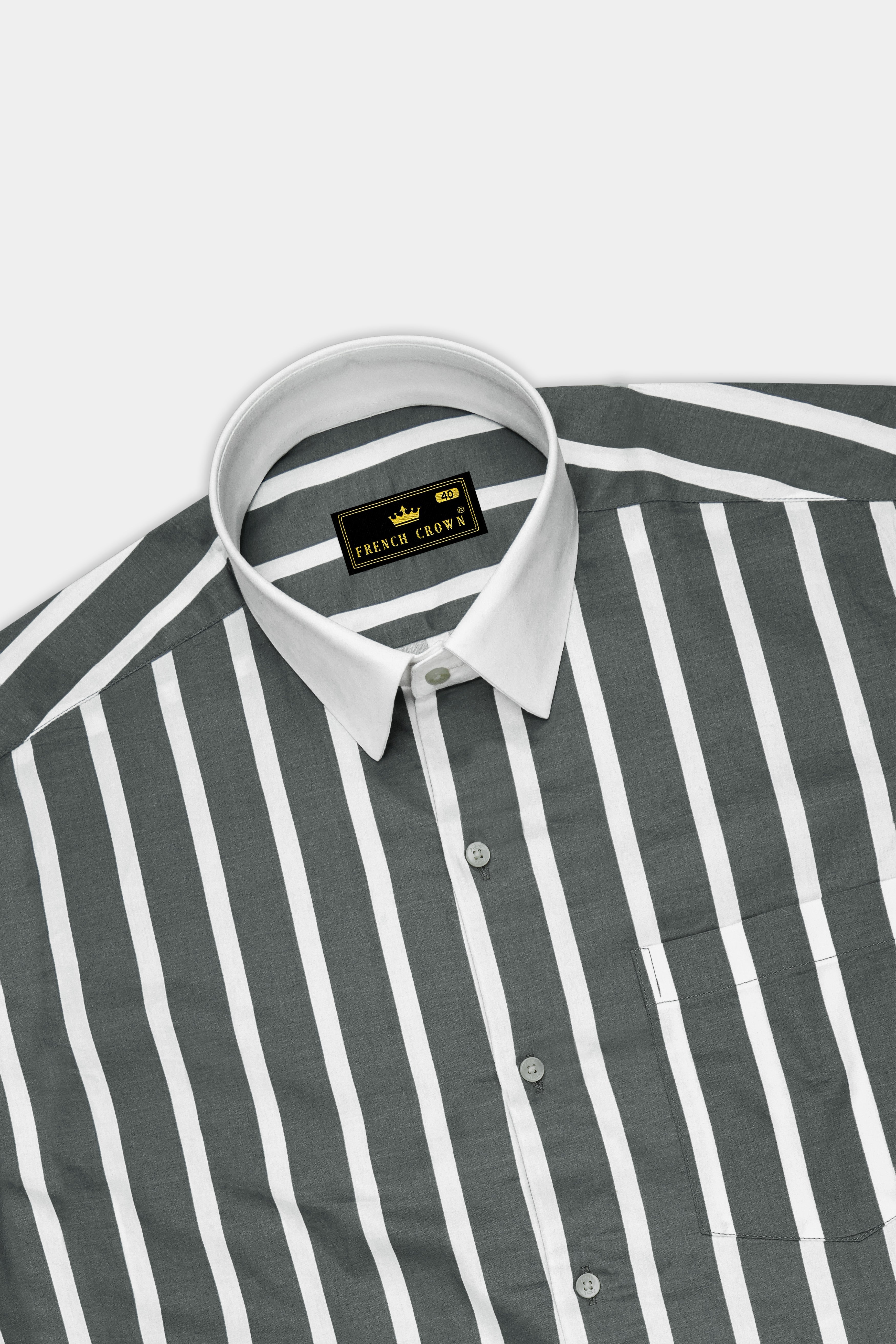 Nordoro-Oslo Gray And Bright White Awning Striped Super Soft Premium Cotton Dress White Cuff Collar Shirt
