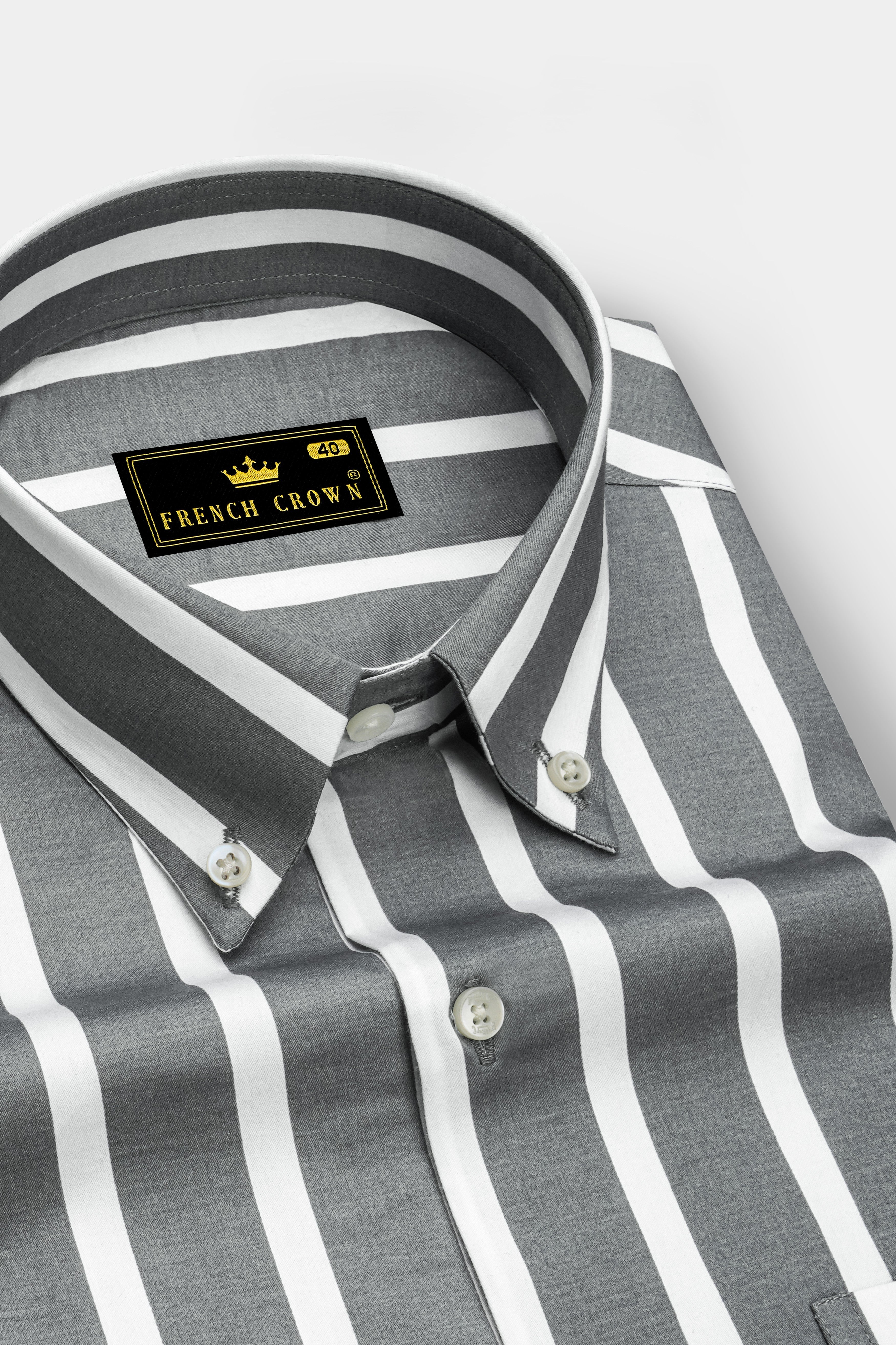 Nordoro-Oslo Gray And Bright White Awning Striped Super Soft Premium Cotton Button Down Collar Dress Shirt