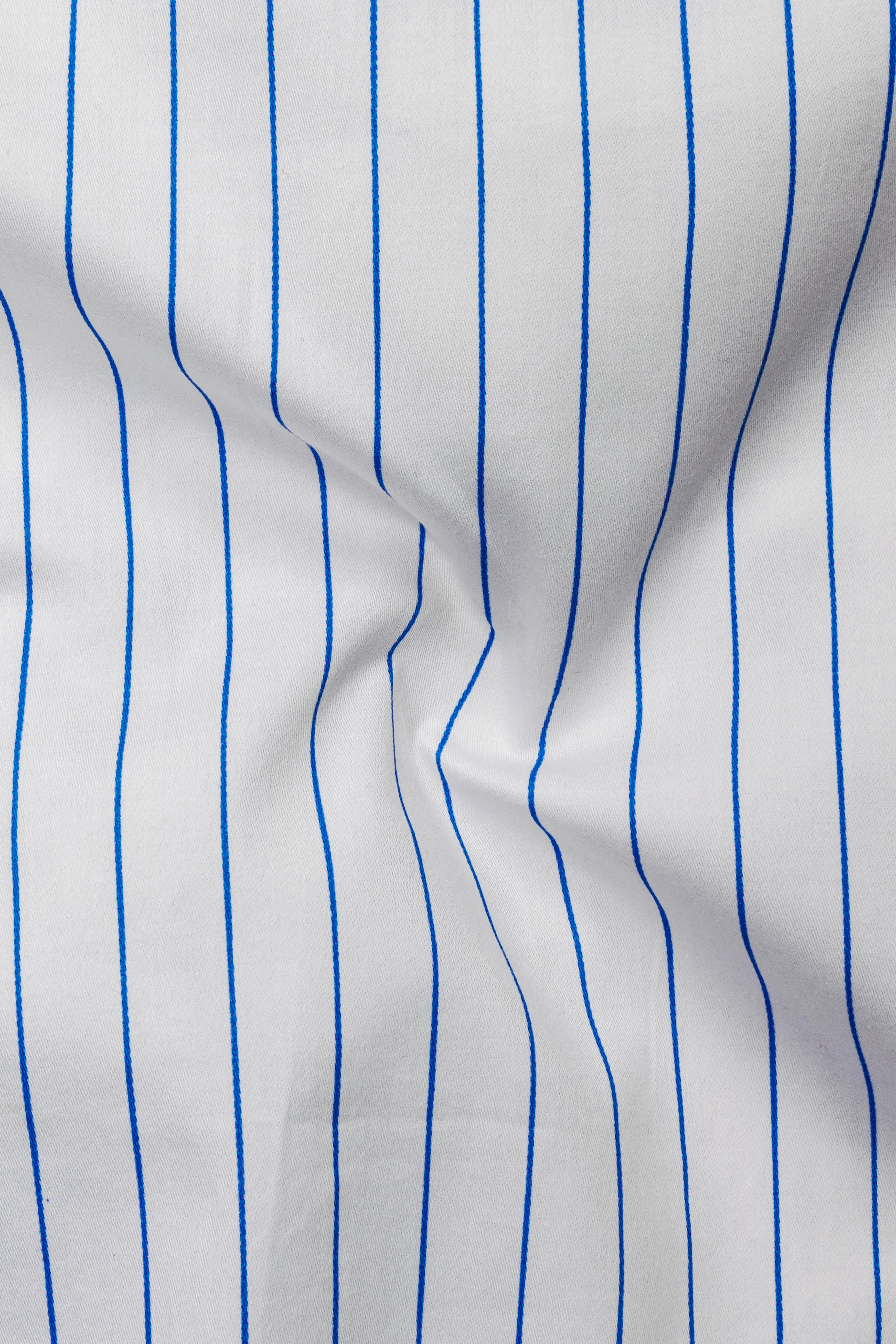 Azurline-Bright White And Havelock Blue Pin Striped Subtle Sheen Super Soft Premium Cotton Button Down Collar Dress Shirt