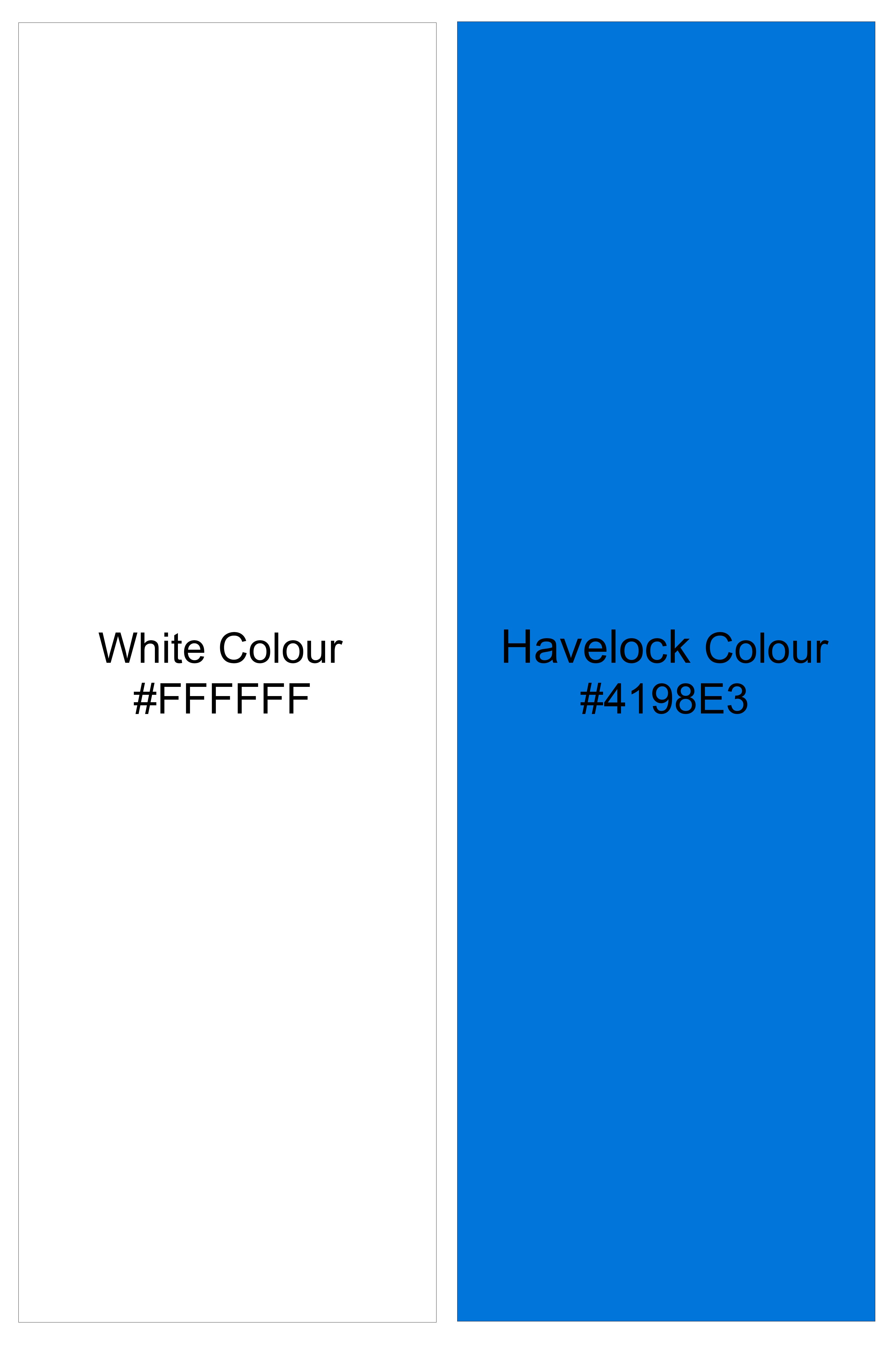 Azurline-Bright White And Havelock Blue Pin Striped Subtle Sheen Super Soft Premium Cotton Button Down Collar Dress Shirt