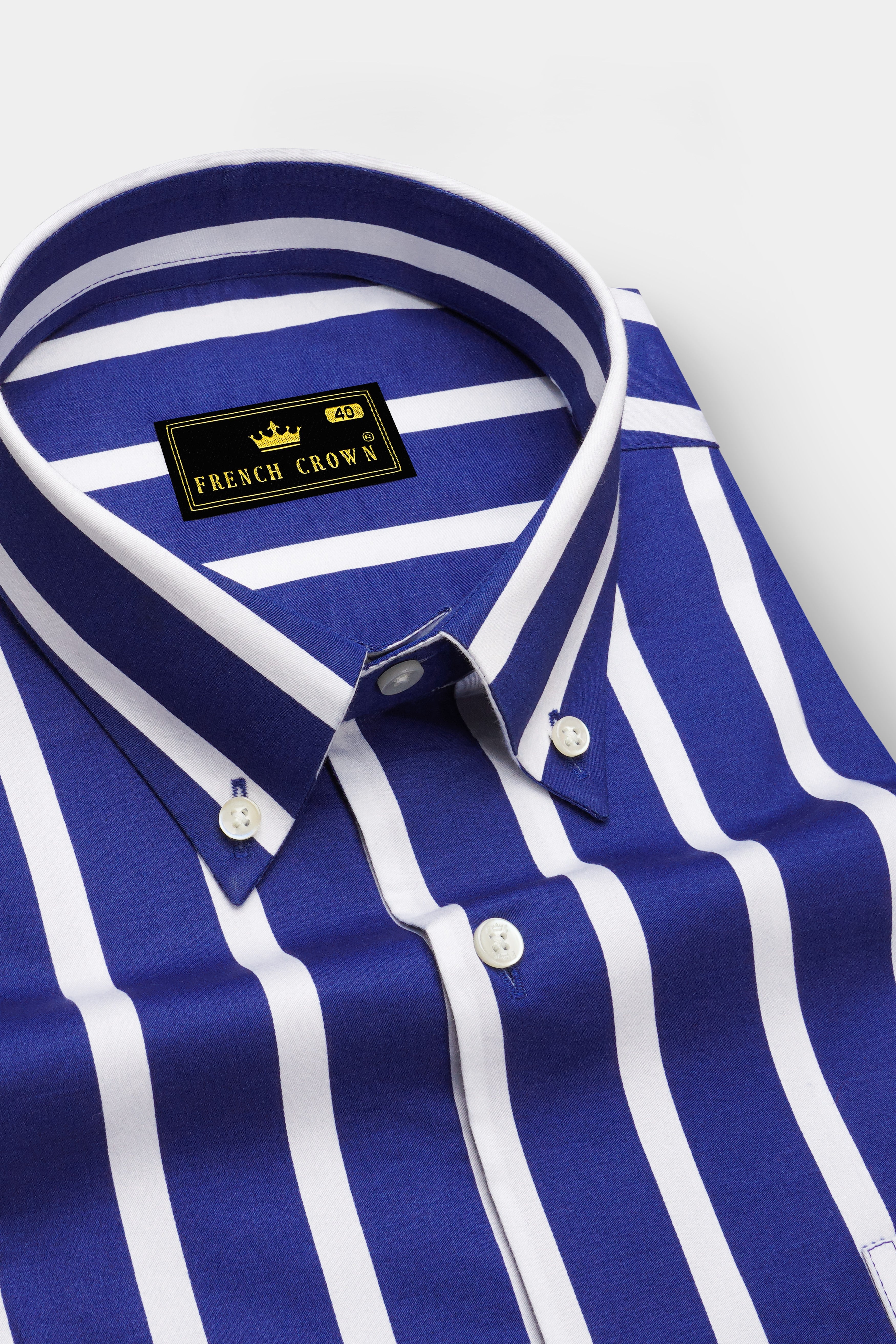 Marivon-Chambray Blue And Bright White Awning Striped Super Soft Premium Cotton Button Down Collar Dress Shirt