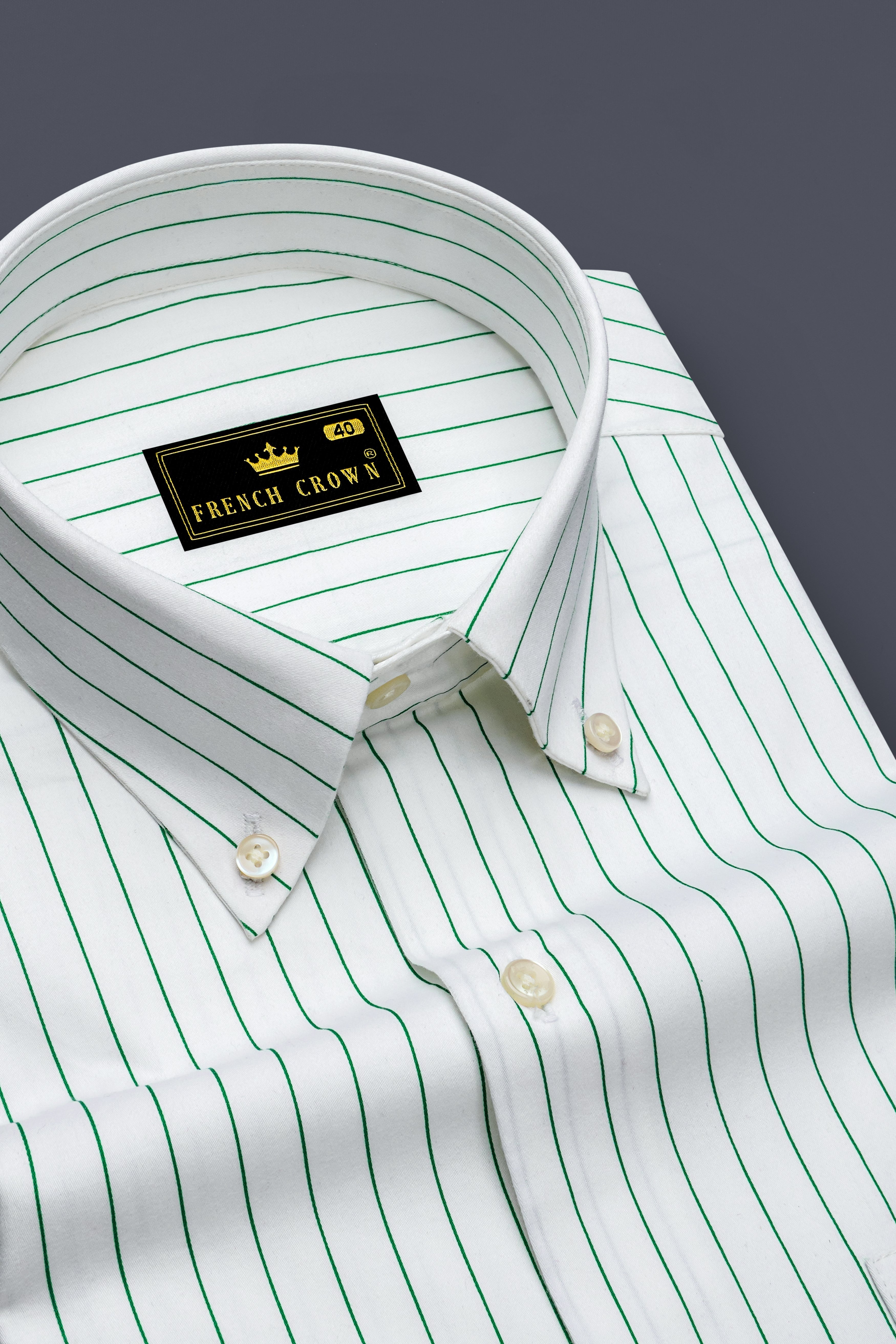 Verdoro-Bright White And Camarone Green Pin Striped Subtle Sheen Super Soft Premium Cotton Button Down Collar Dress Shirt