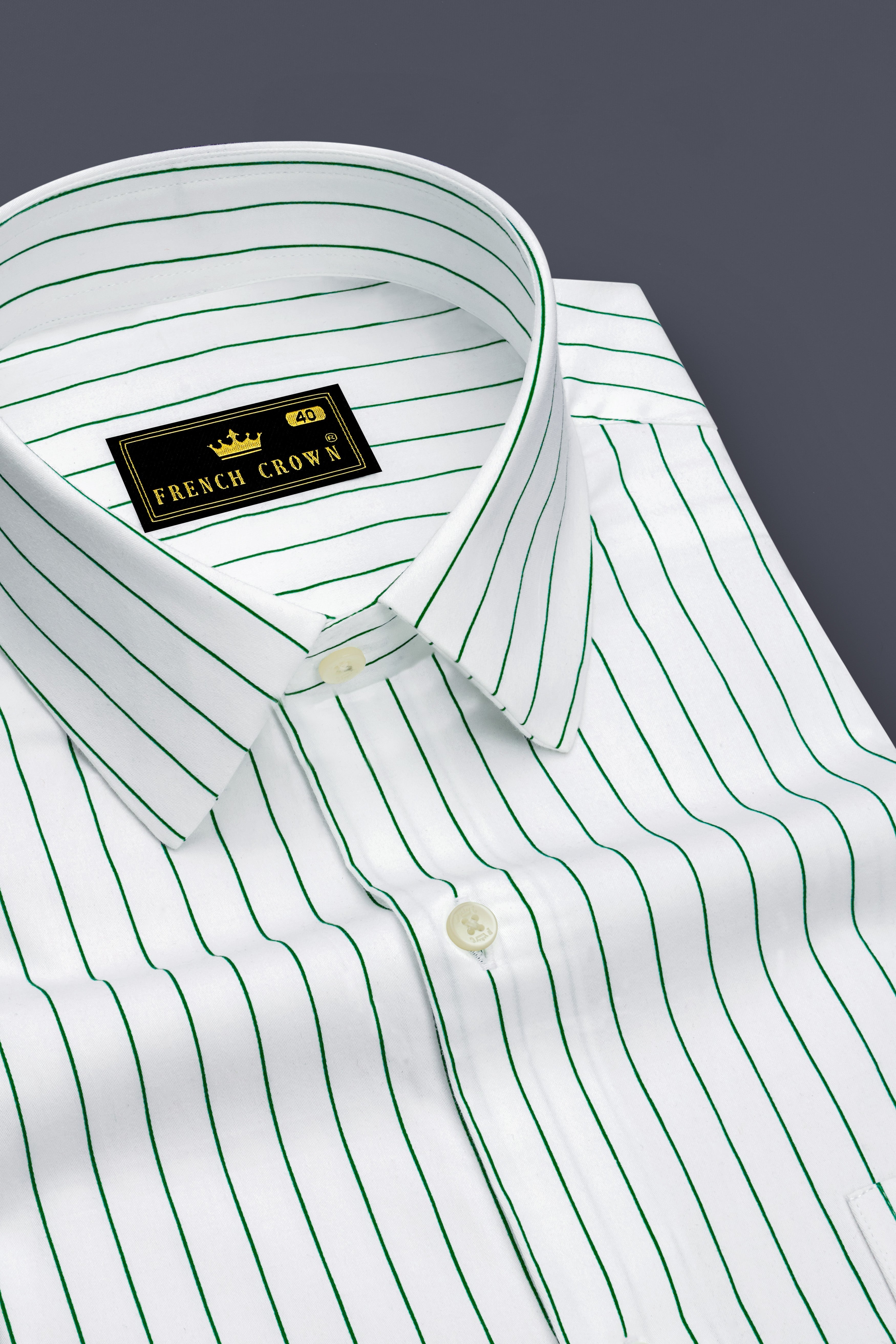 Verdoro-Bright White And Camarone Green Pin Striped Subtle Sheen Super Soft Premium Cotton Dress Shirt
