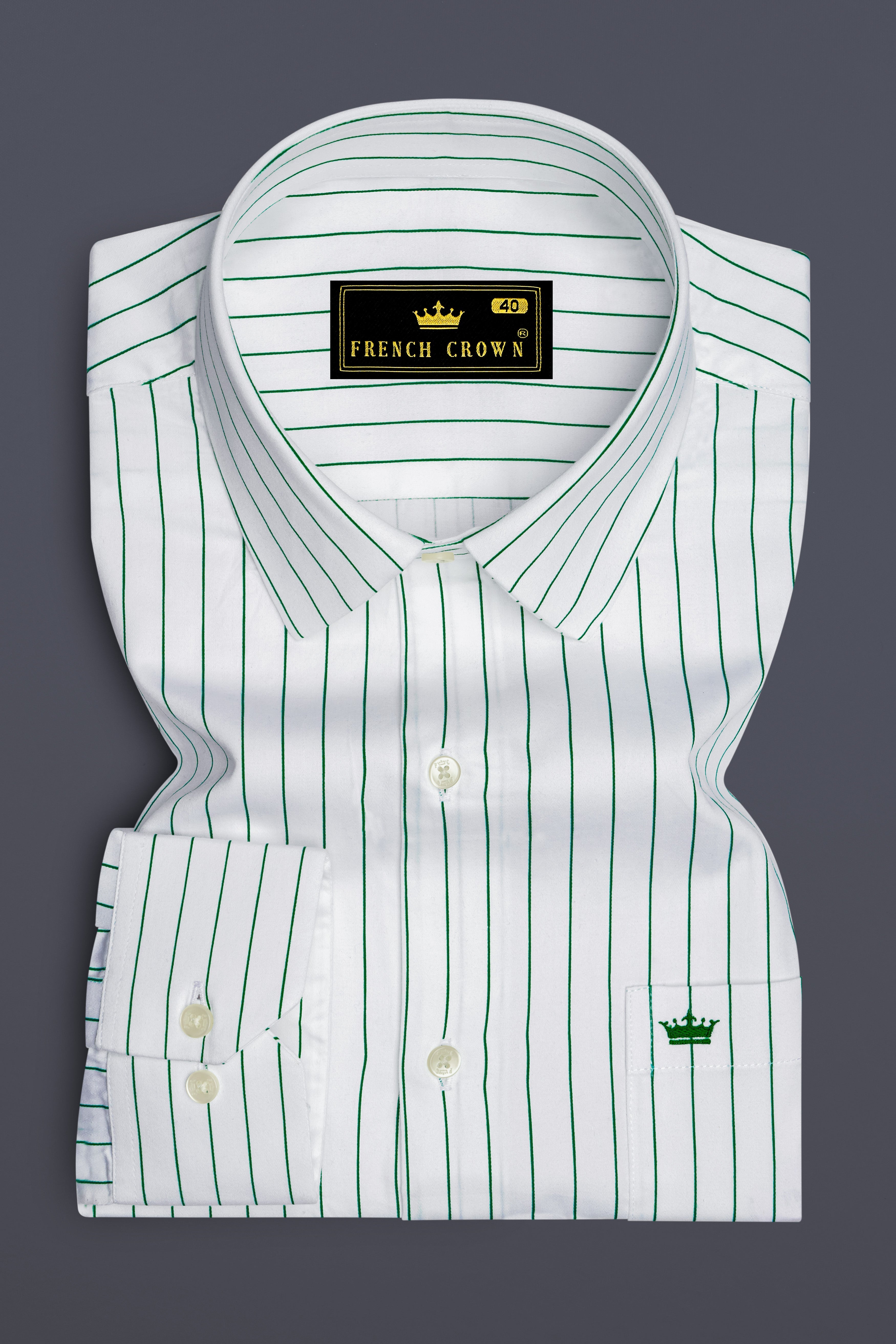 Verdoro-Bright White And Camarone Green Pin Striped Subtle Sheen Super Soft Premium Cotton Dress Shirt