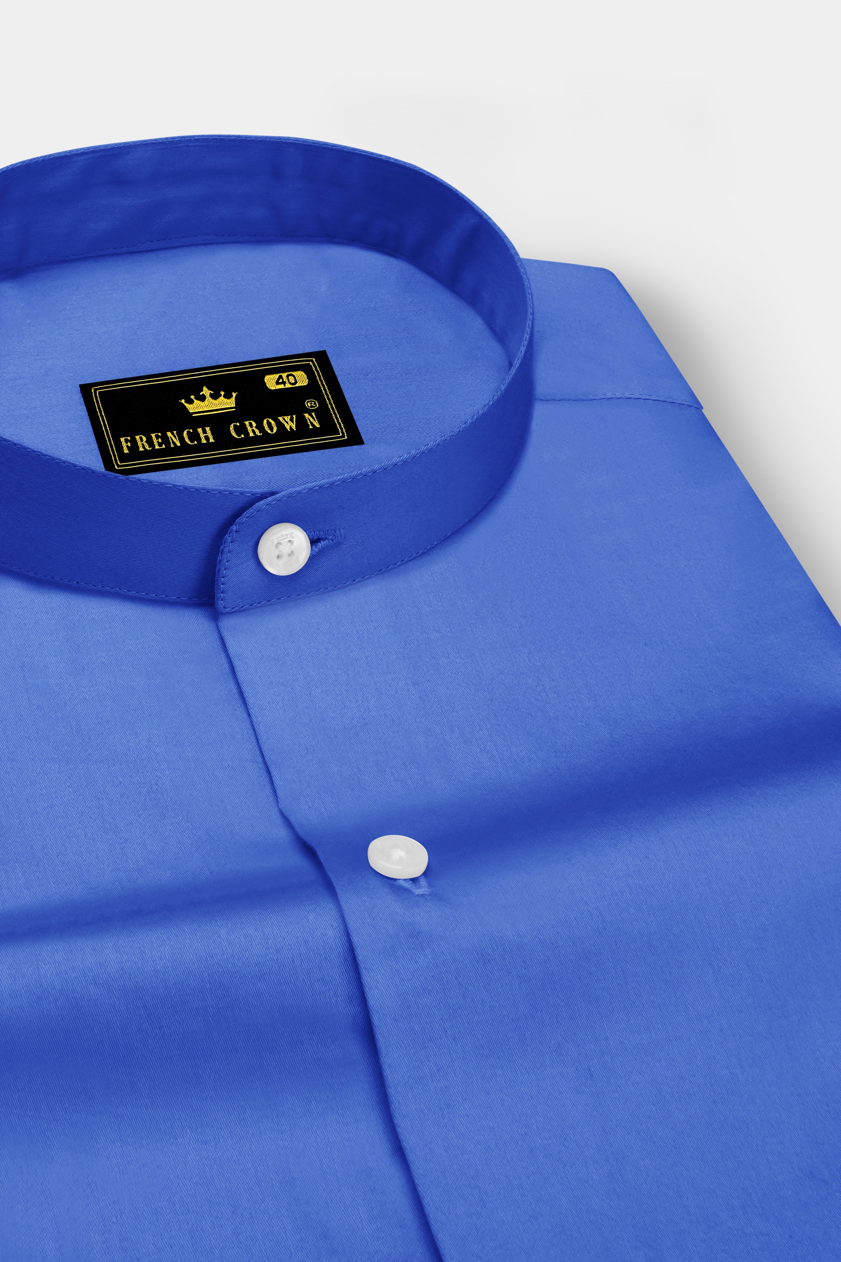 Azurion-Mariner Blue Subtle Sheen Super Soft Premium Cotton Mandarin Dress Shirt