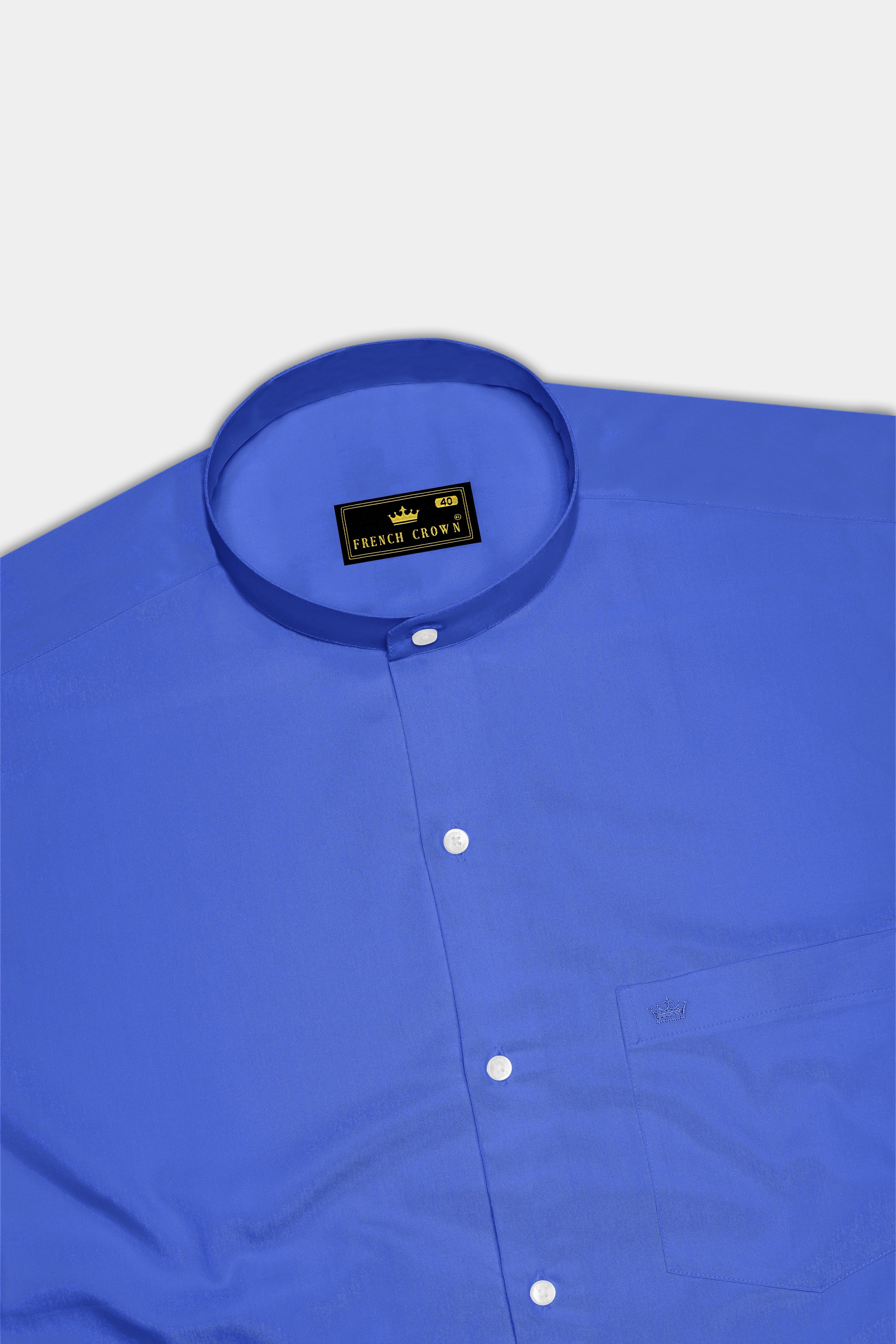 Azurion-Mariner Blue Subtle Sheen Super Soft Premium Cotton Mandarin Dress Shirt