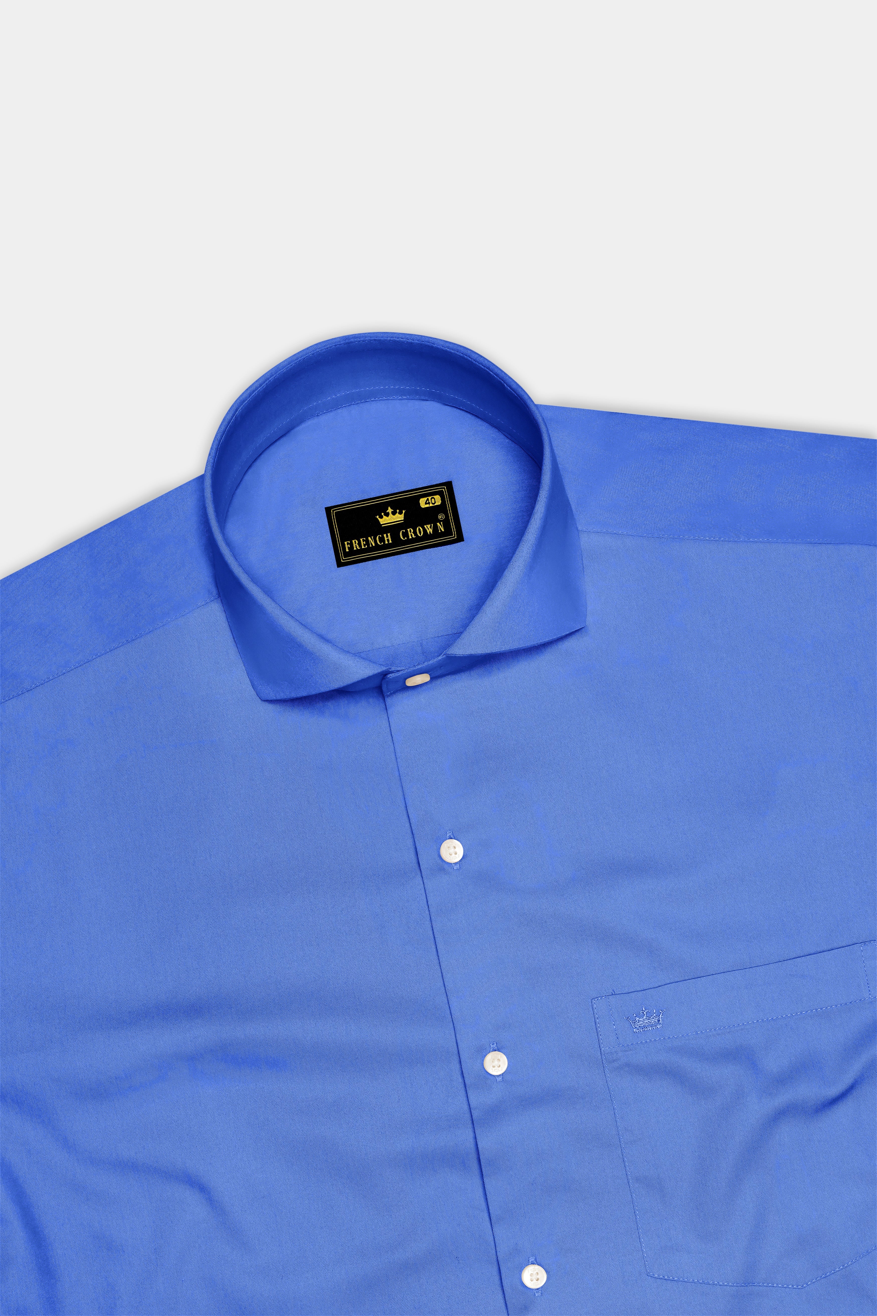 Azurion-Mariner Blue Subtle Sheen Super Soft Premium Cotton Cut Away Collar Dress Shirt