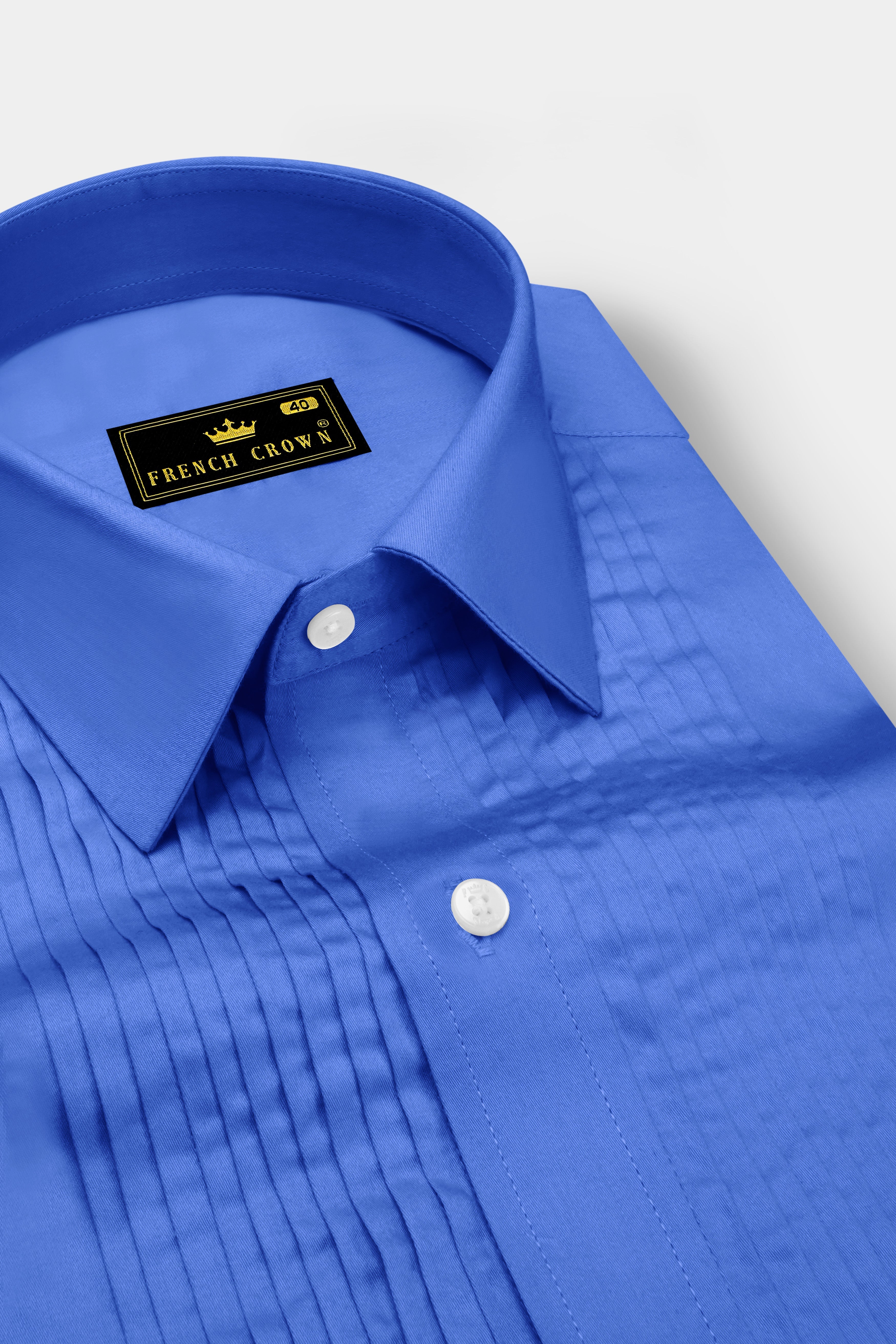 Azurion-Mariner Blue Subtle Sheen Super Soft Premium Cotton Tuxedo Dress Shirt