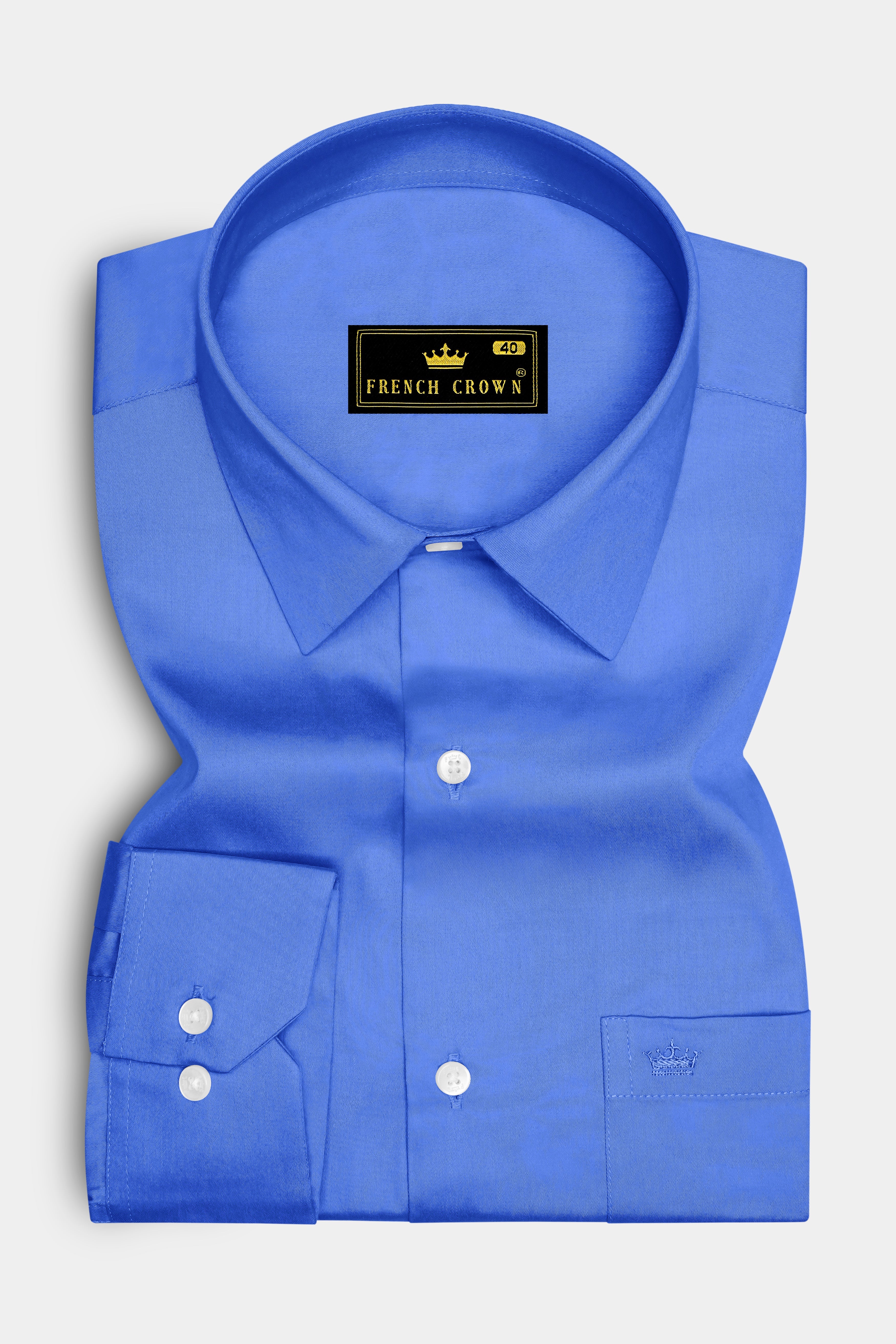 Azurion-Mariner Blue Subtle Sheen Super Soft Premium Cotton Dress Shirt