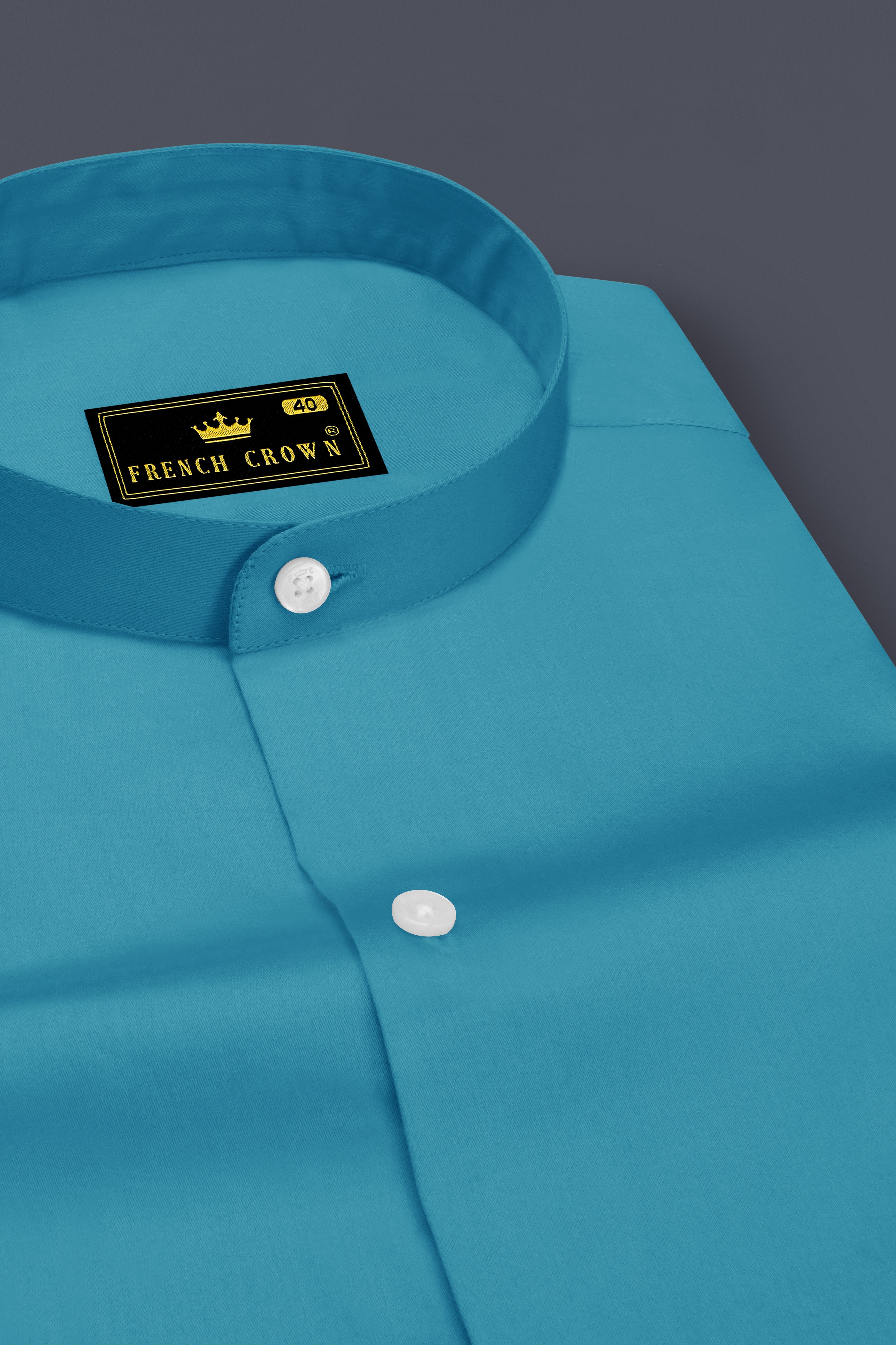 Orientor-Eastern Blue Subtle Sheen Super Soft Premium Cotton Mandarin Dress Shirt