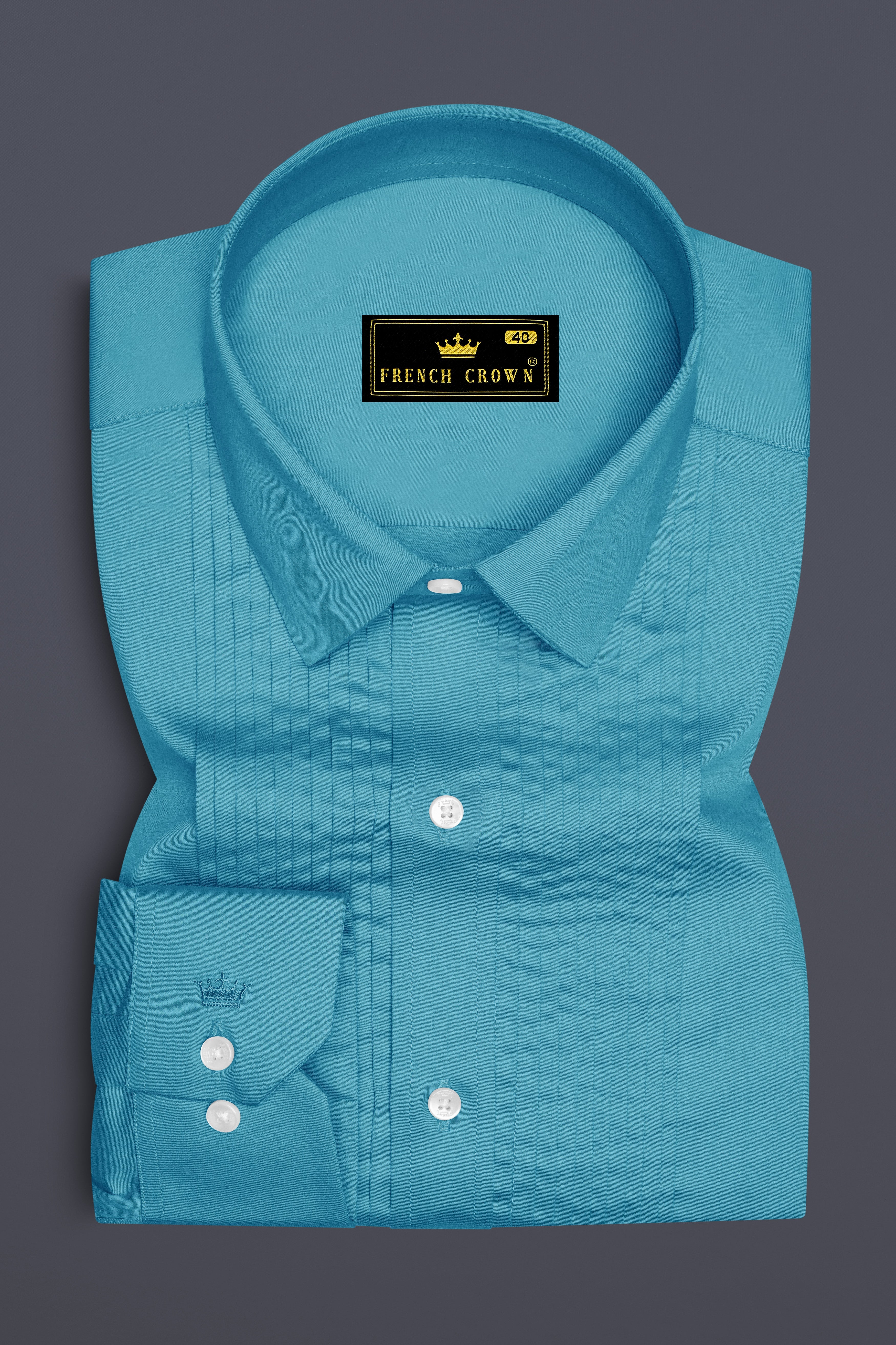 Orientor-Eastern Blue Subtle Sheen Super Soft Premium Cotton Tuxedo Dress Shirt