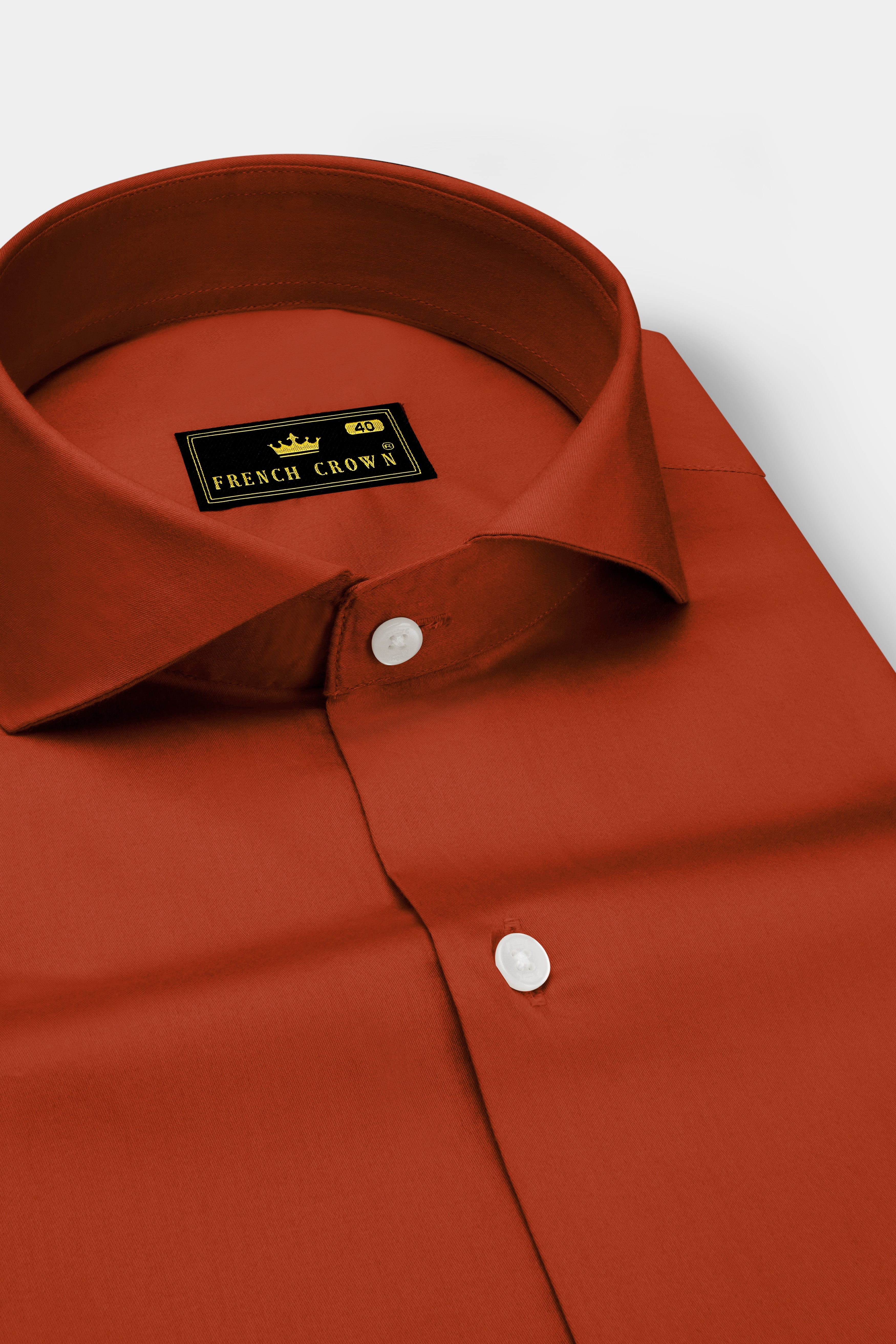 Amberon-Cognac Orange Subtle Sheen Super Soft Premium Cotton Cut Away Collar Dress Shirt