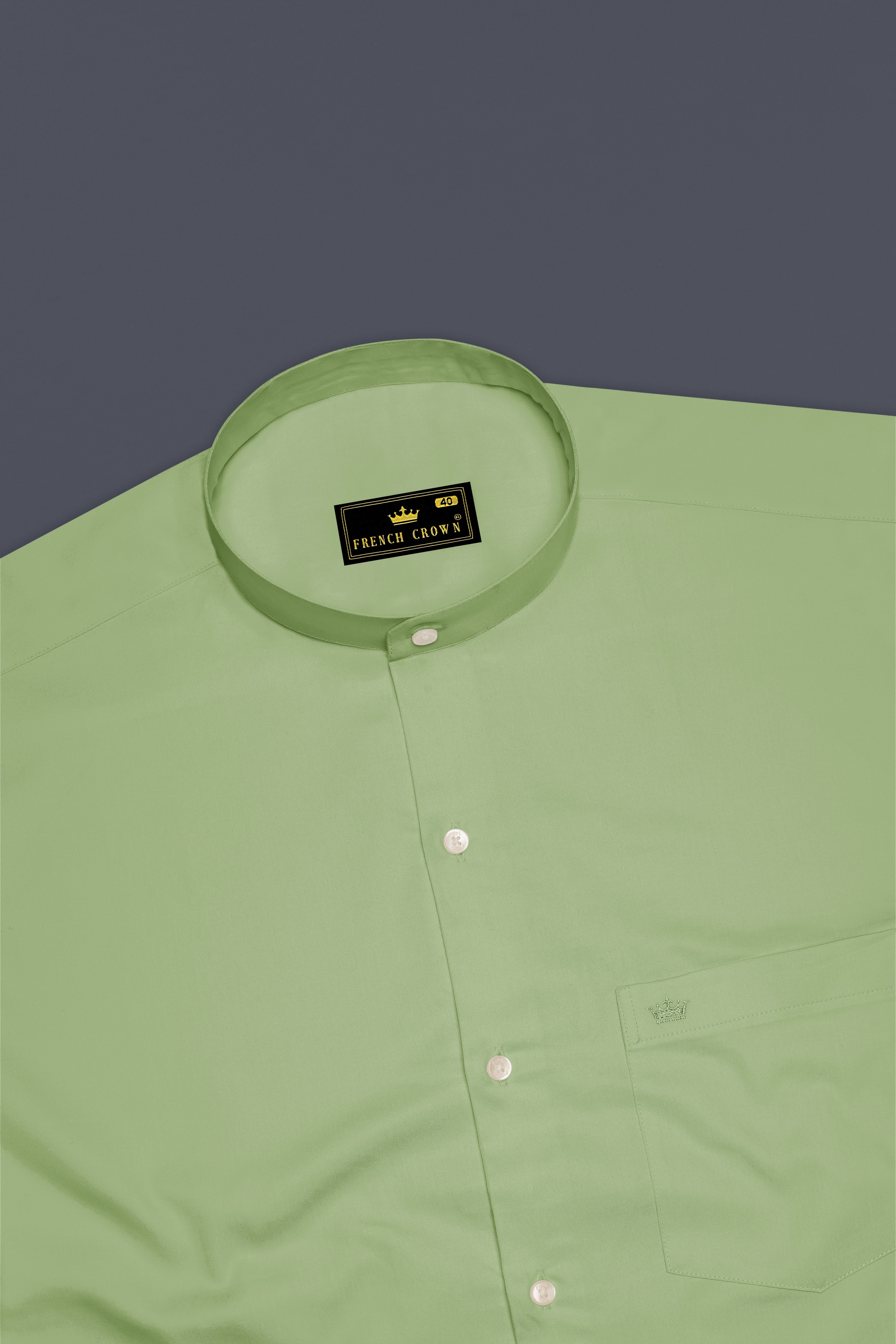 Verdan-Tan Green Subtle Sheen Super Soft Premium Cotton Mandarin Dress Shirt