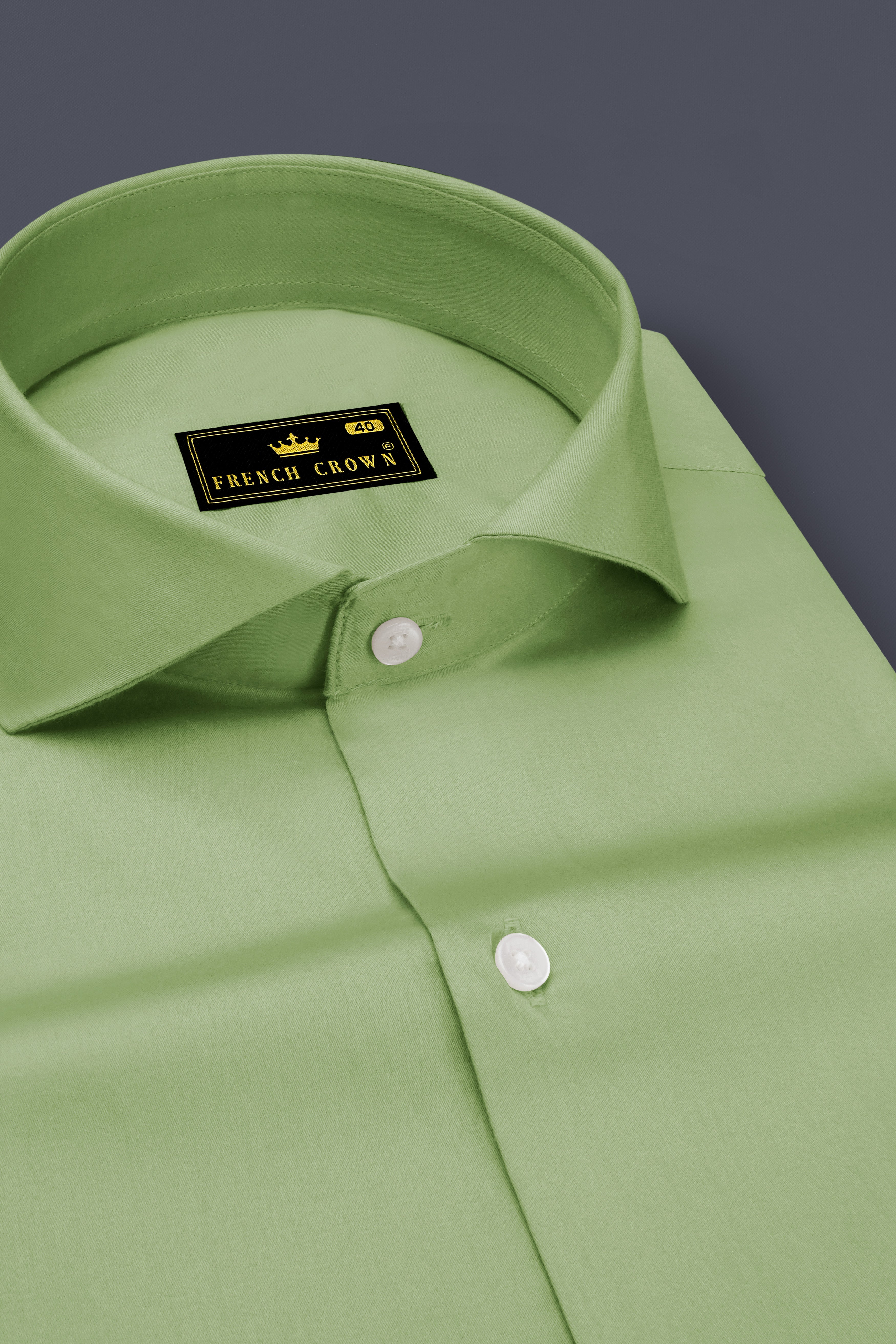 Verdan-Tan Green Subtle Sheen Super Soft Premium Cotton Cut Away Collar Dress Shirt