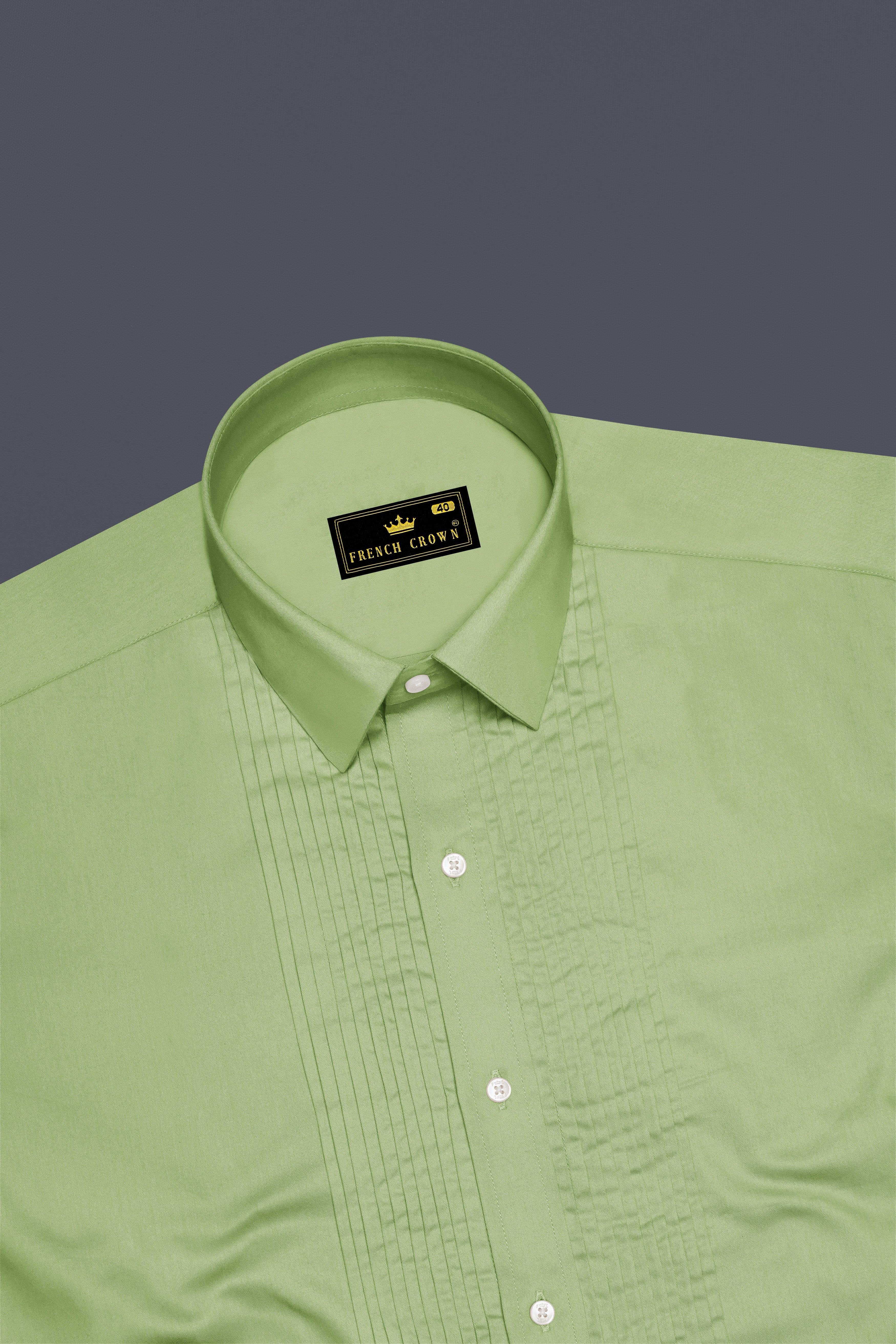 Verdan-Tan Green Subtle Sheen Super Soft Premium Cotton Tuxedo Dress Shirt