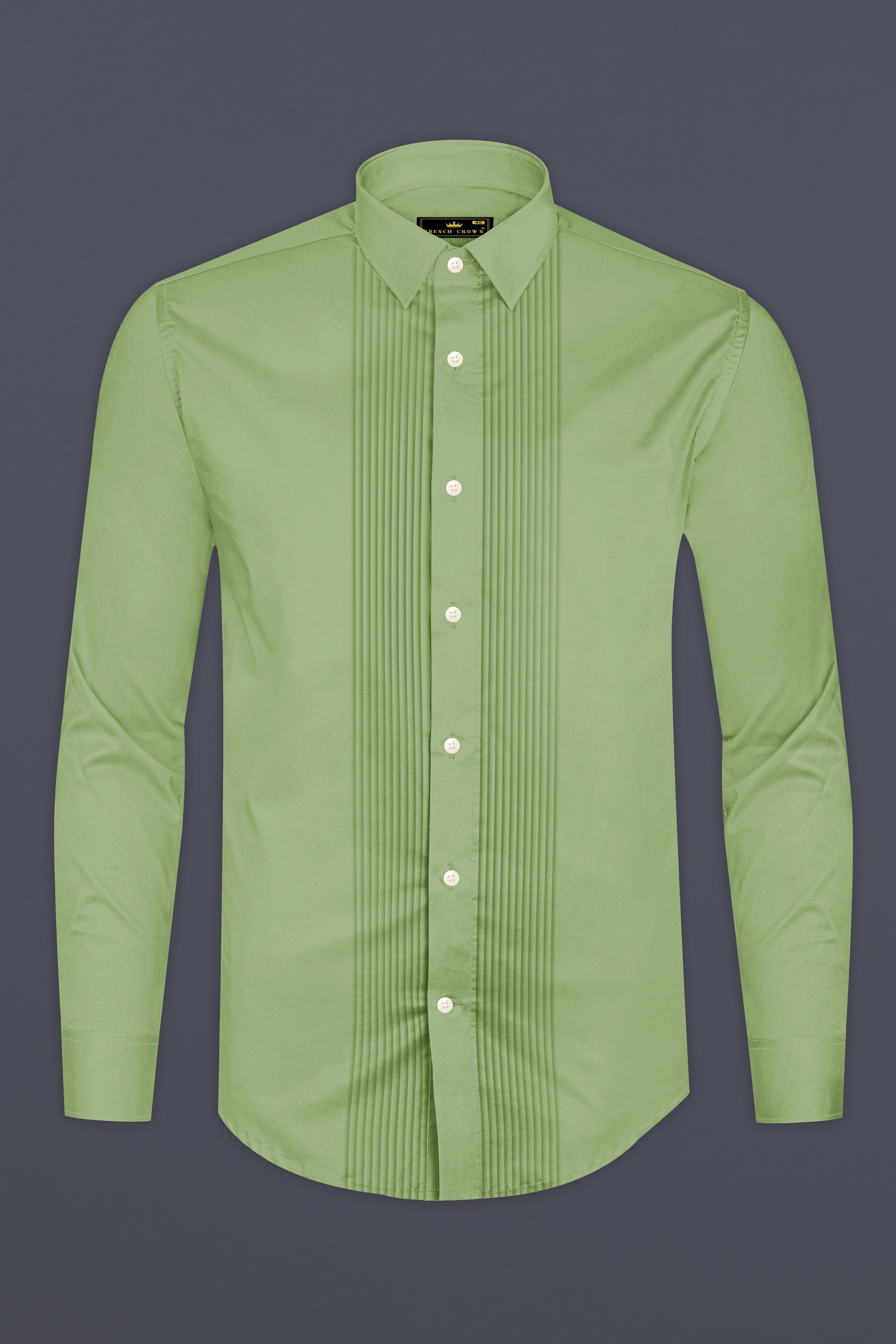 Verdan-Tan Green Subtle Sheen Super Soft Premium Cotton Tuxedo Dress Shirt