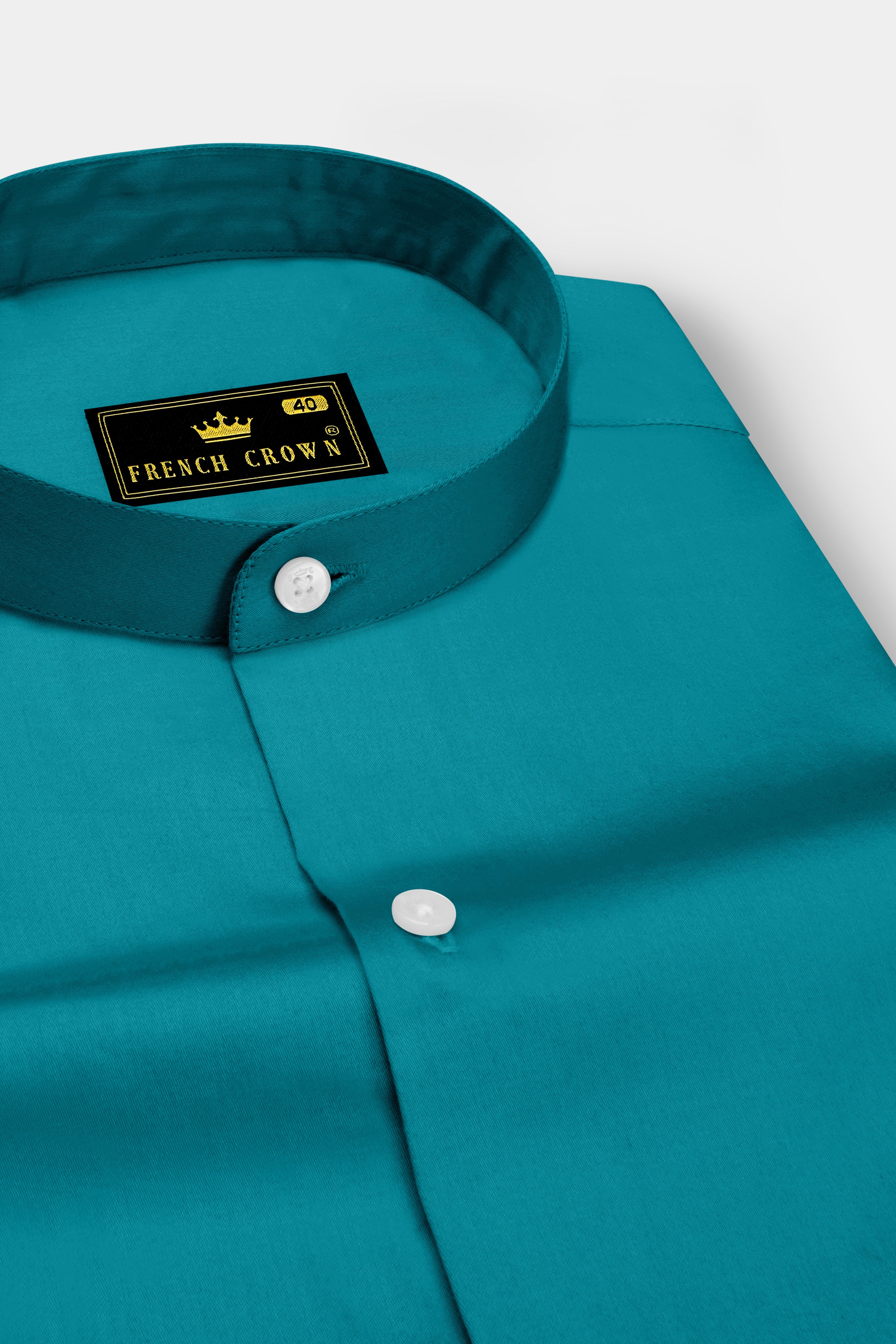 Emeron-Teal green Subtle Sheen Super Soft Premium Cotton Mandarin Dress Shirt