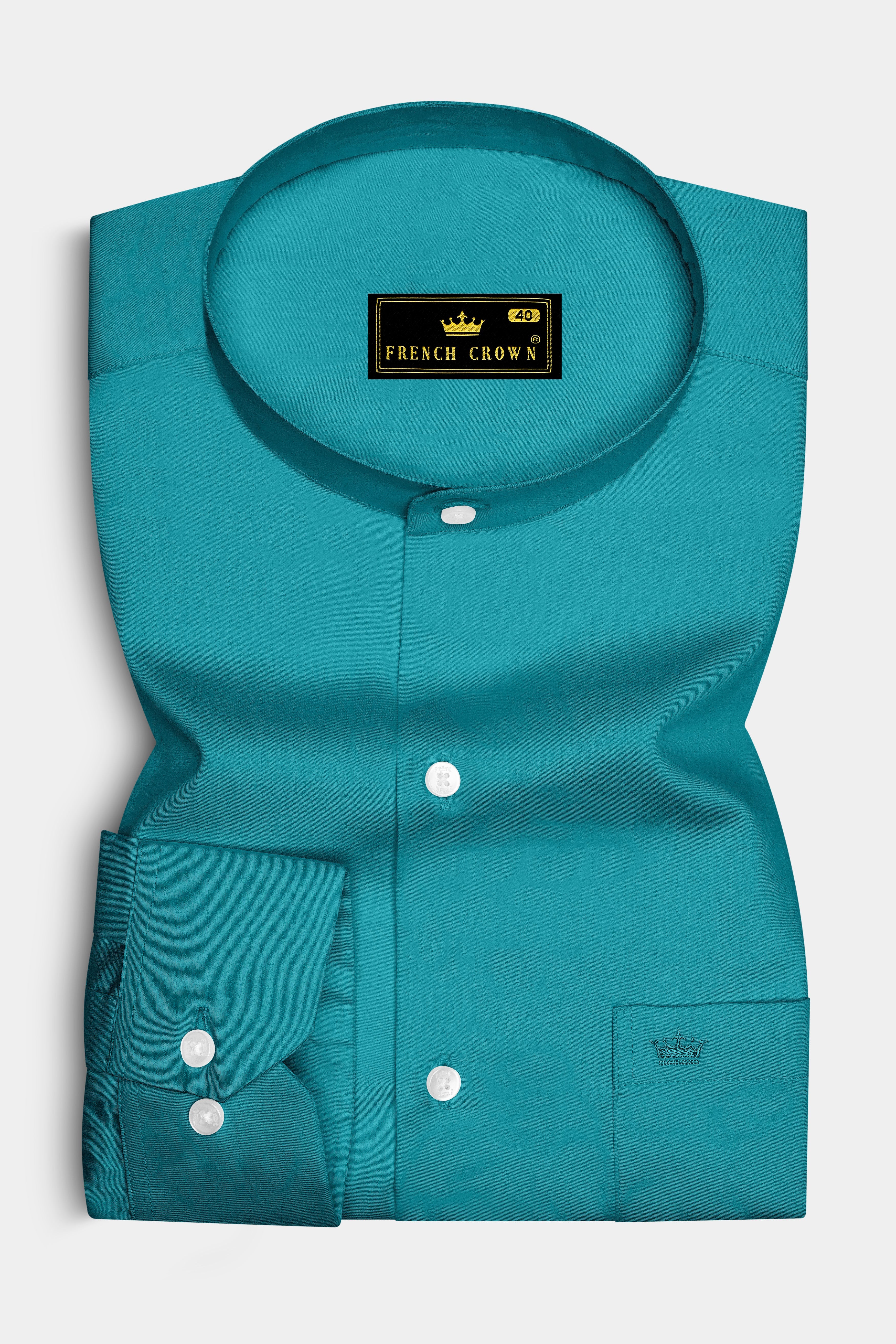 Emeron-Teal green Subtle Sheen Super Soft Premium Cotton Mandarin Dress Shirt
