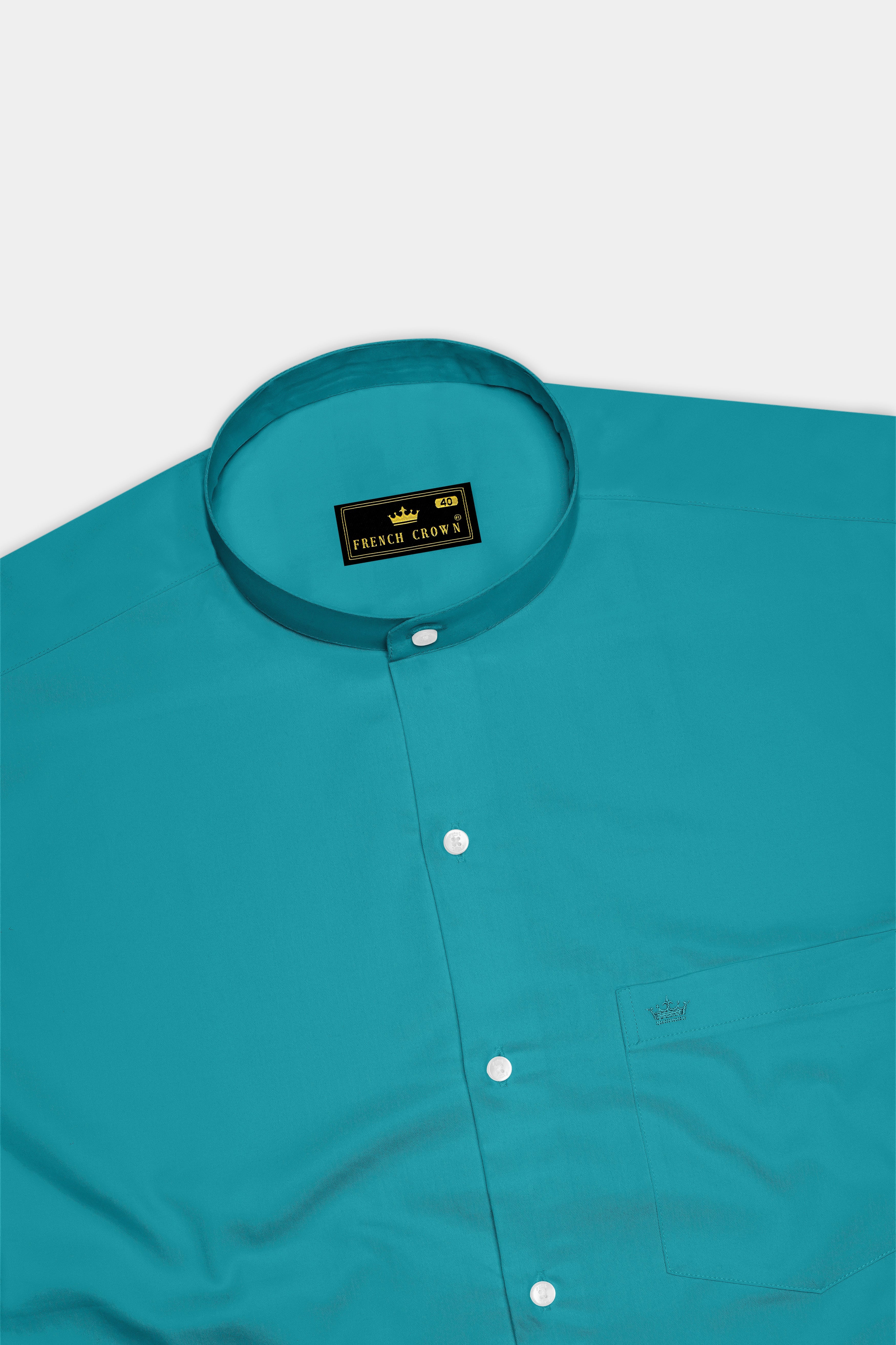 Emeron-Teal green Subtle Sheen Super Soft Premium Cotton Mandarin Dress Shirt