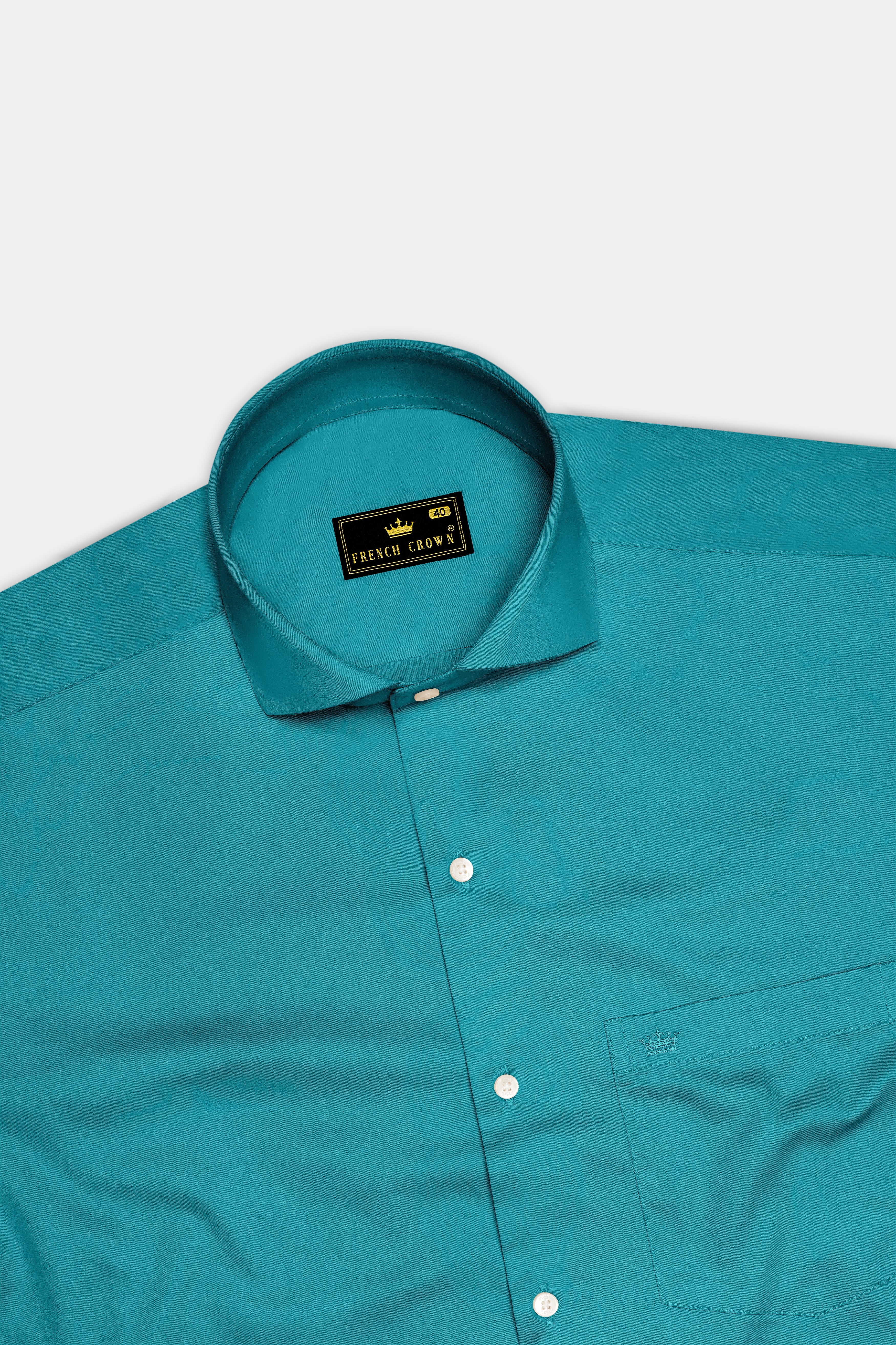 Emeron-Teal green Subtle Sheen Super Soft Premium Cotton Cut Away Collar Dress Shirt