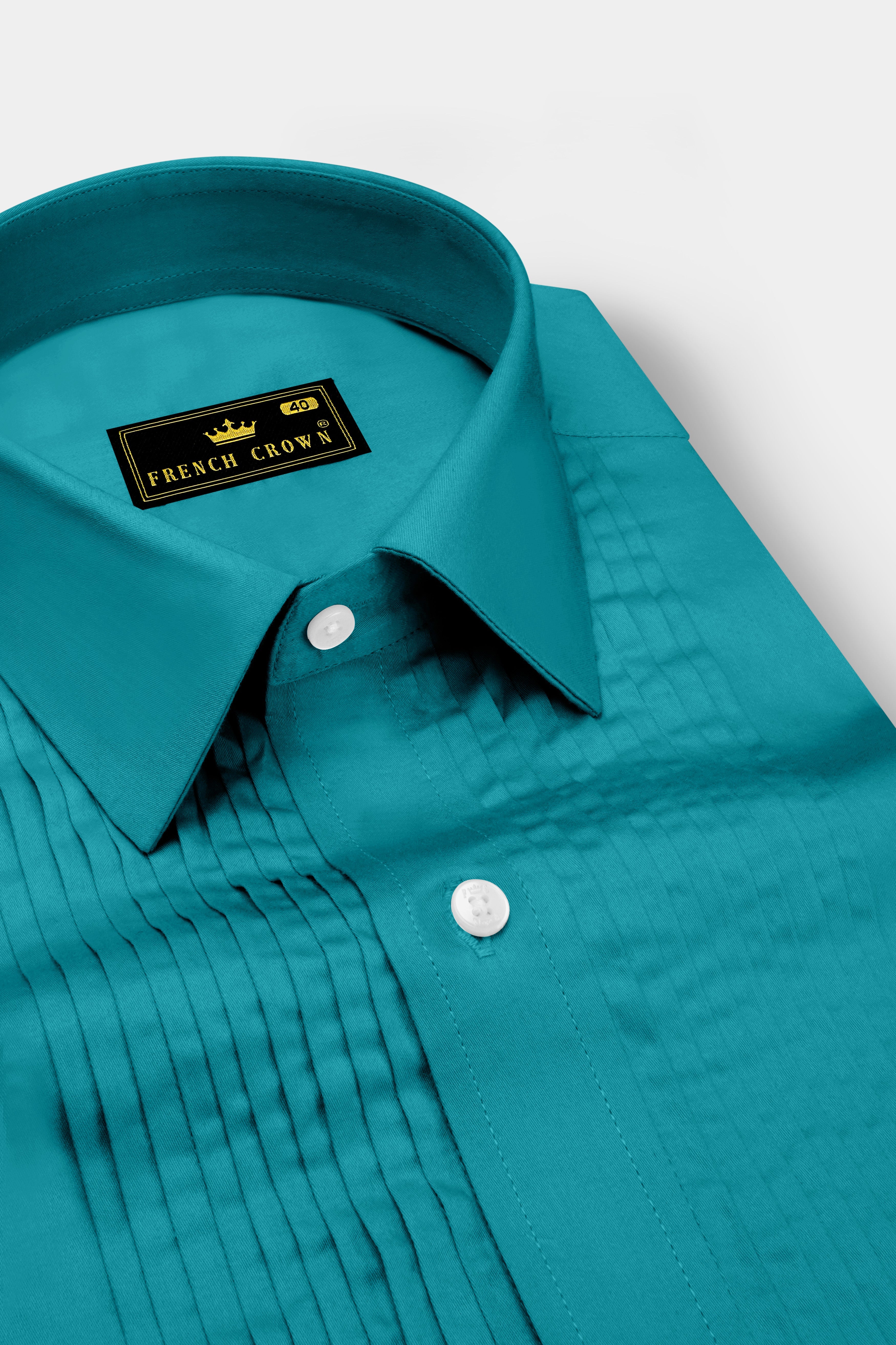 Emeron-Teal green Subtle Sheen Super Soft Premium Cotton Tuxedo Dress Shirt