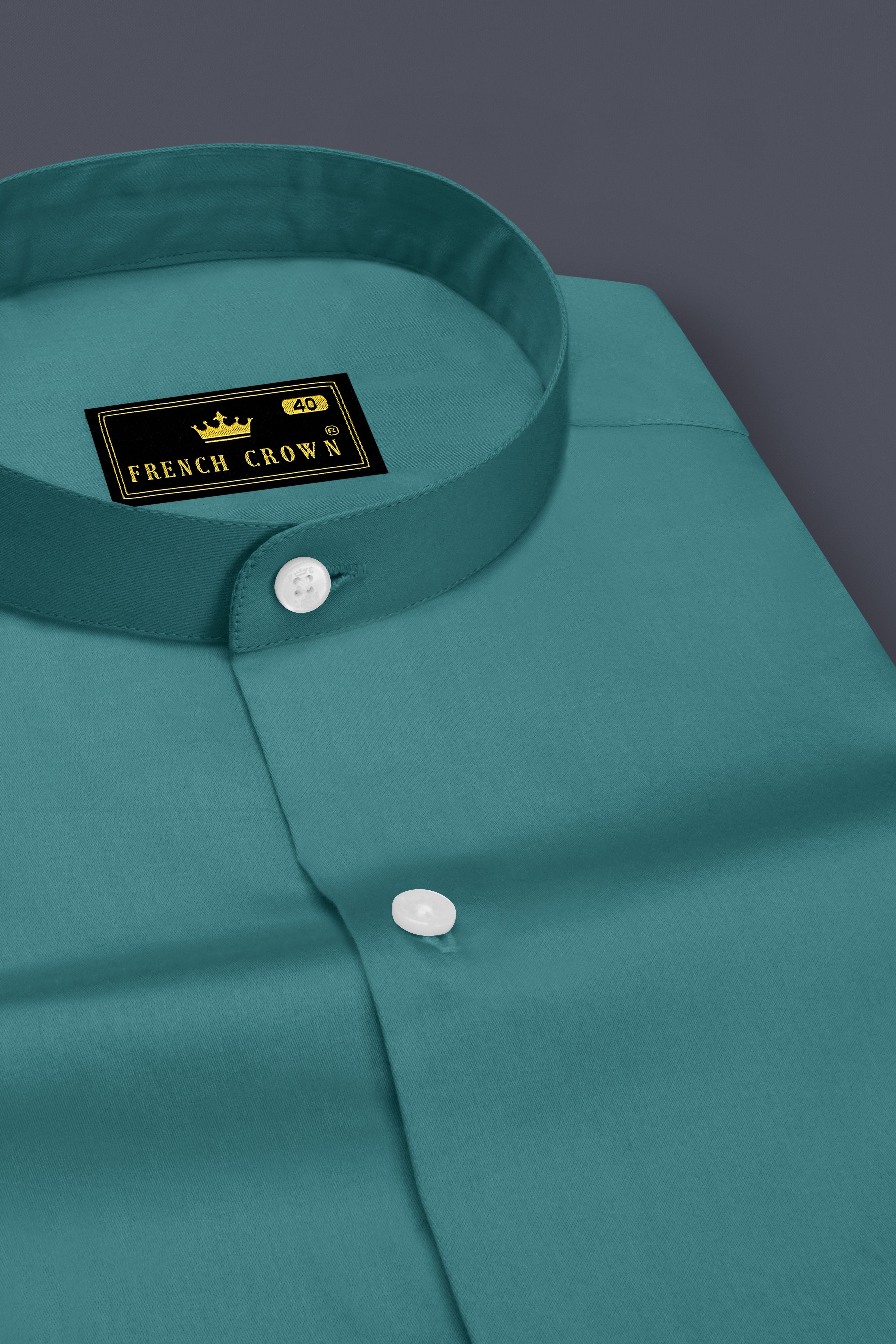 Lustraro-Viridian Green Subtle Sheen Super Soft Premium Cotton Mandarin Dress Shirt