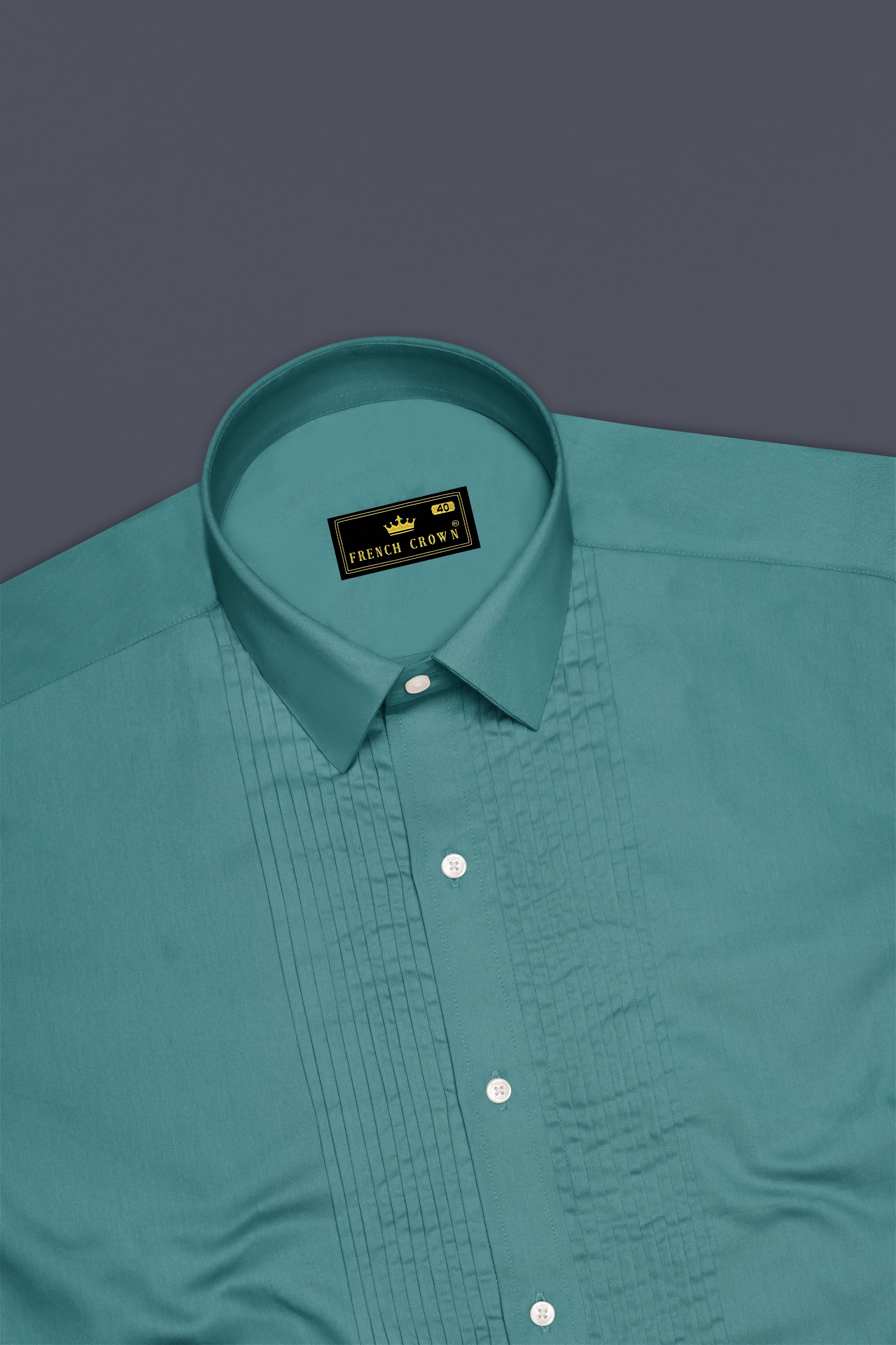 Lustraro-Viridian Green Subtle Sheen Super Soft Premium Cotton Tuxedo Dress Shirt