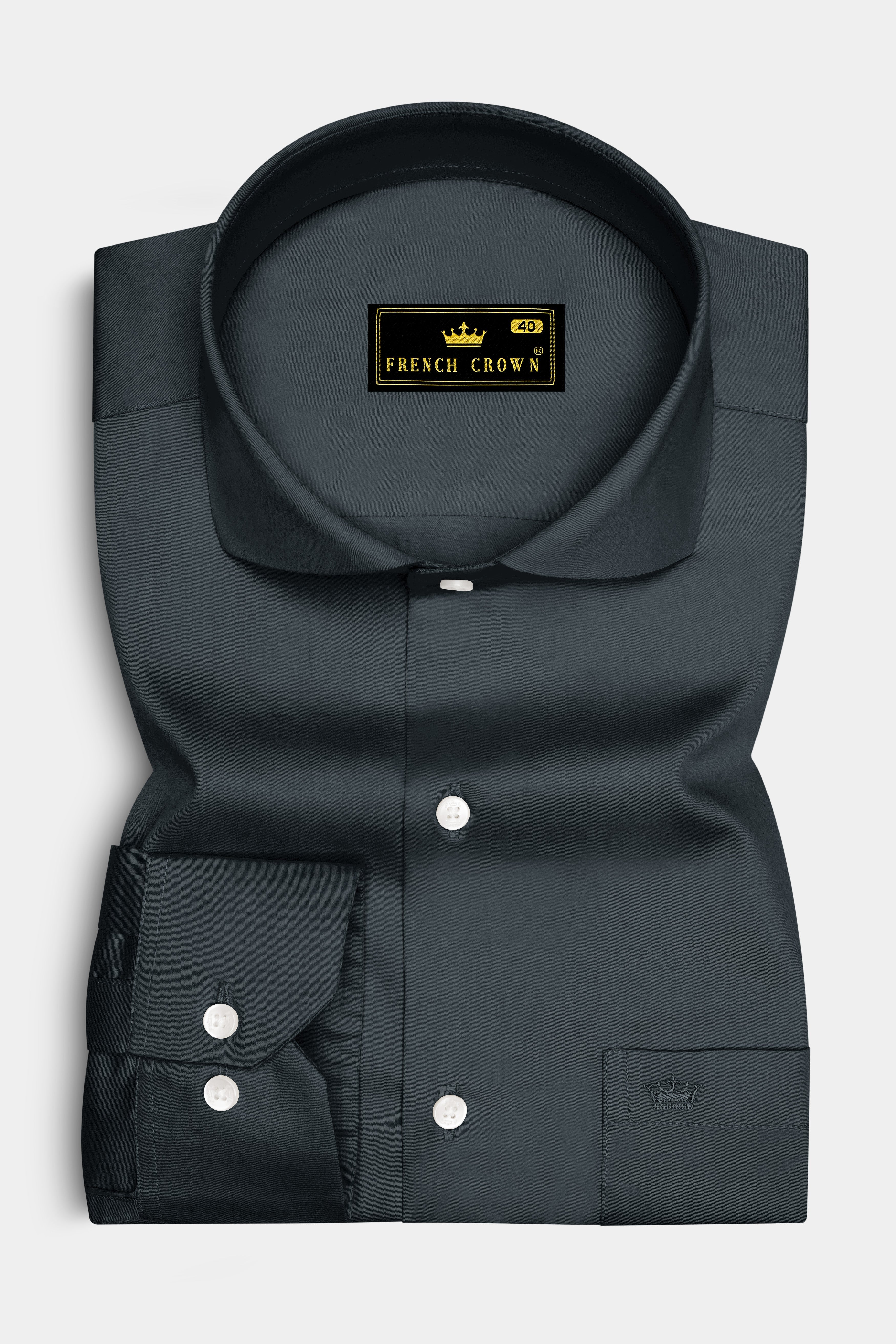 Nocturo-Charcoal Gray Subtle Sheen Super Soft Premium Cotton Cut Away Collar Dress Shirt