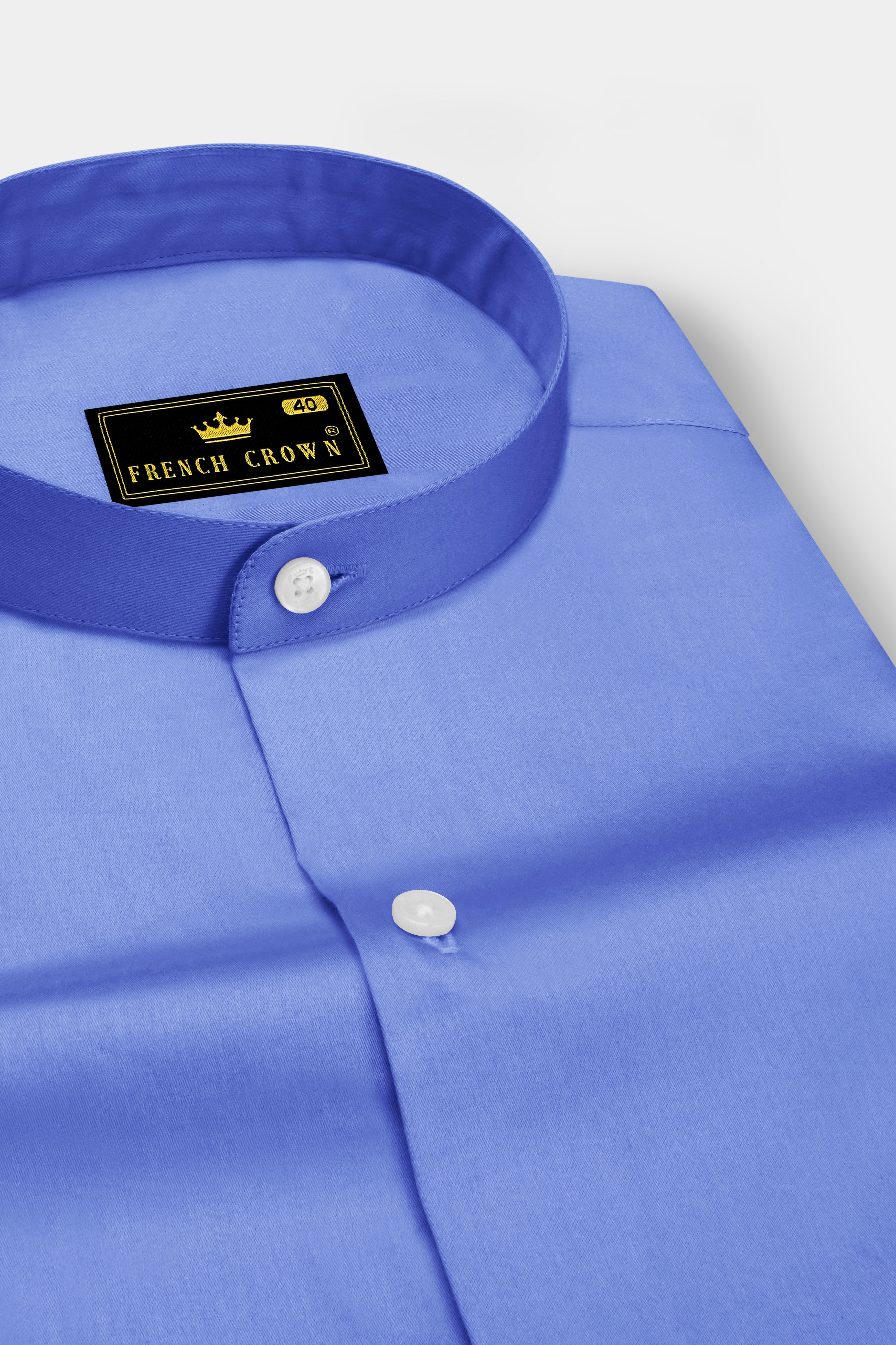 Azurine-Cornflower Blue Subtle Sheen Super Soft Premium Cotton Mandarin Dress Shirt