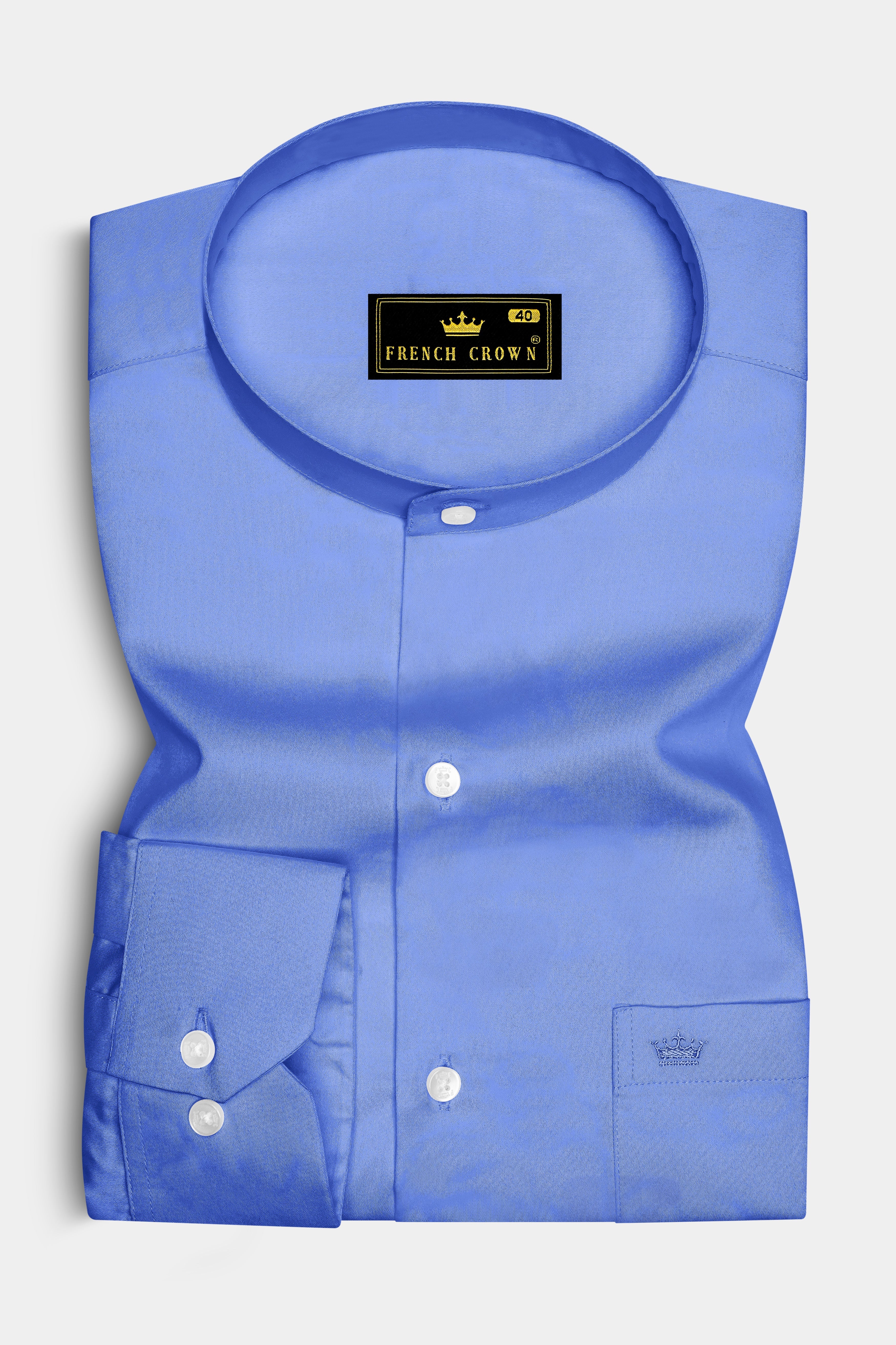 Azurine-Cornflower Blue Subtle Sheen Super Soft Premium Cotton Mandarin Dress Shirt