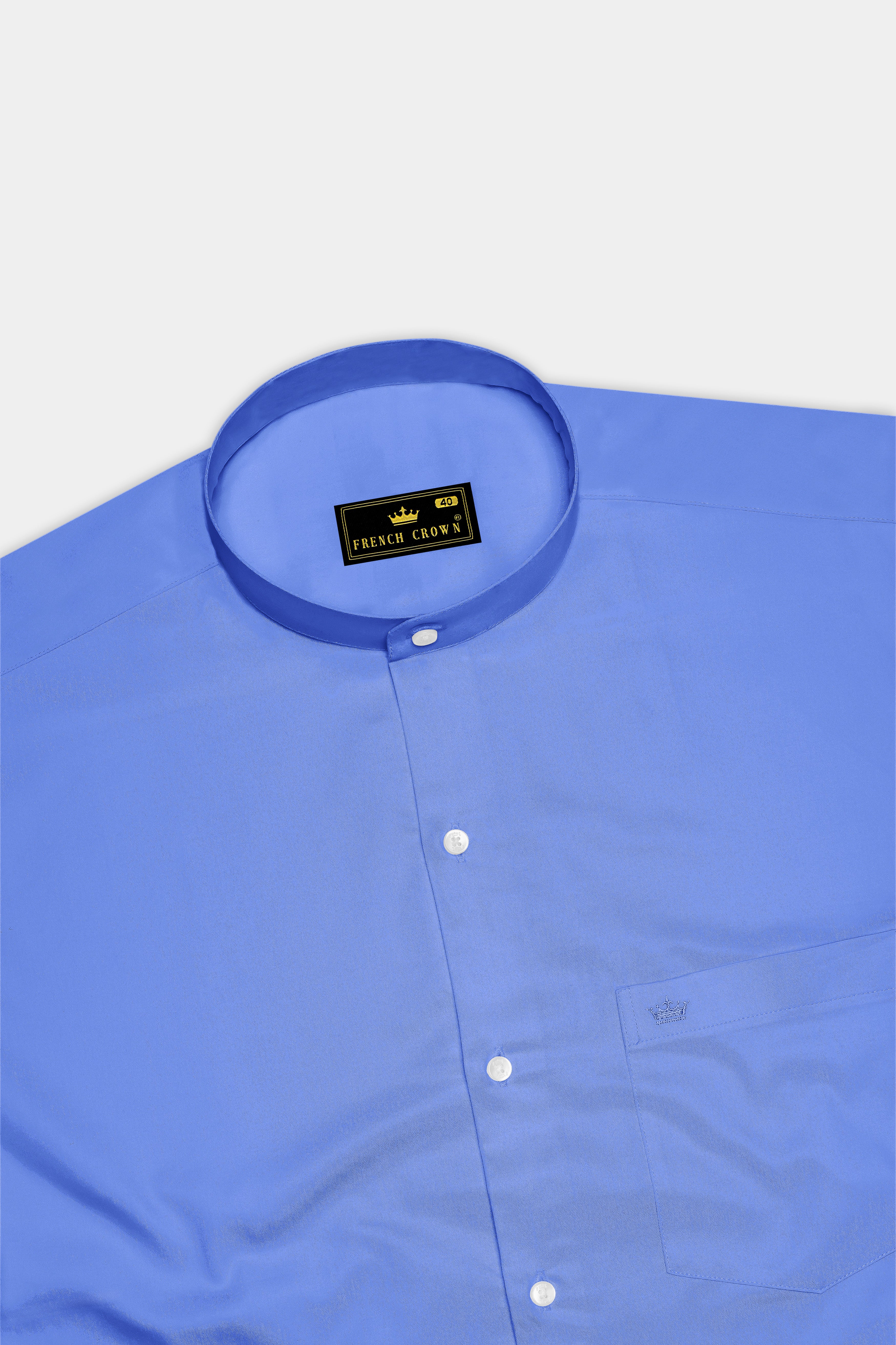 Azurine-Cornflower Blue Subtle Sheen Super Soft Premium Cotton Mandarin Dress Shirt