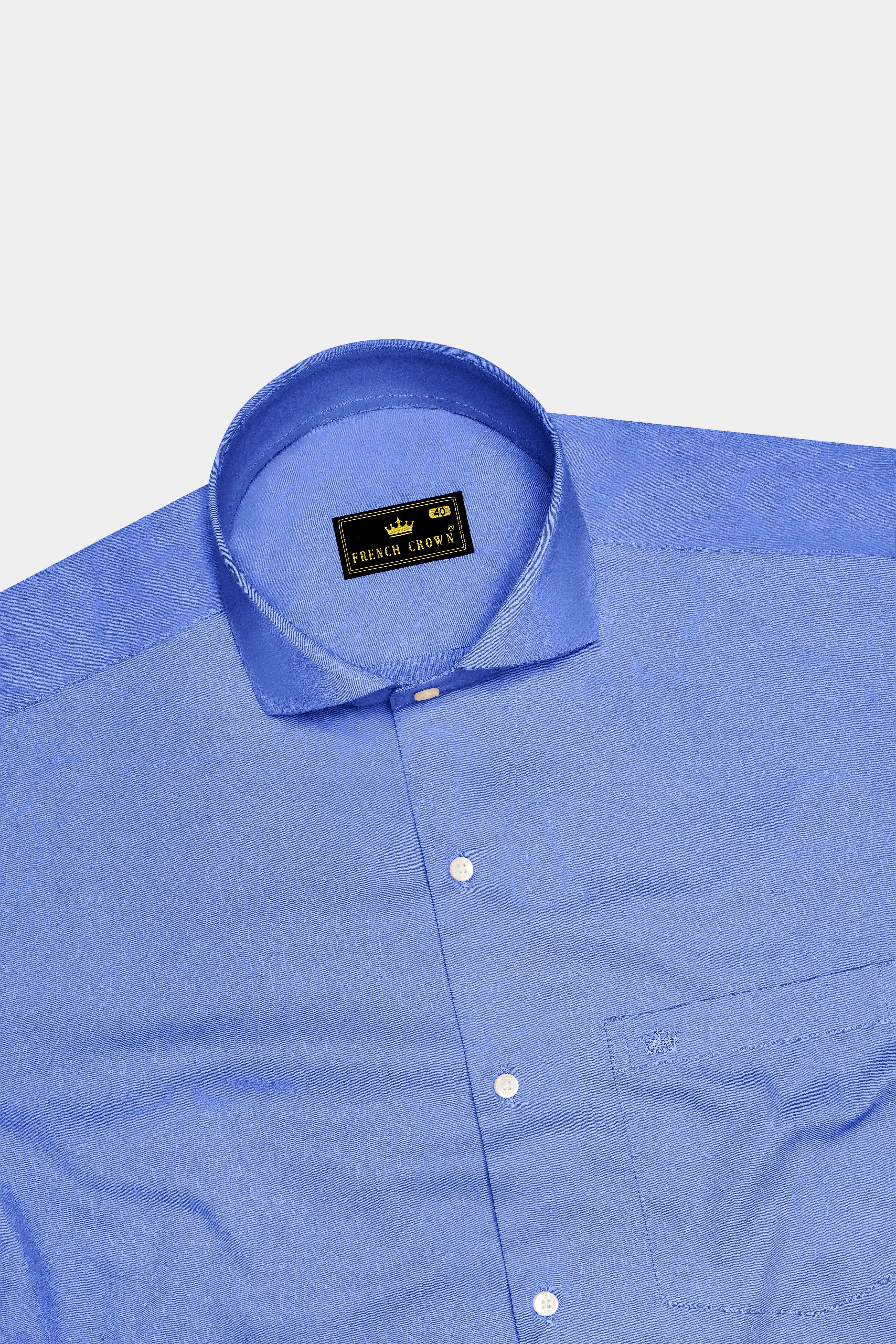 Azurine-Cornflower Blue Subtle Sheen Super Soft Premium Cotton Cut Away Collar Dress Shirt