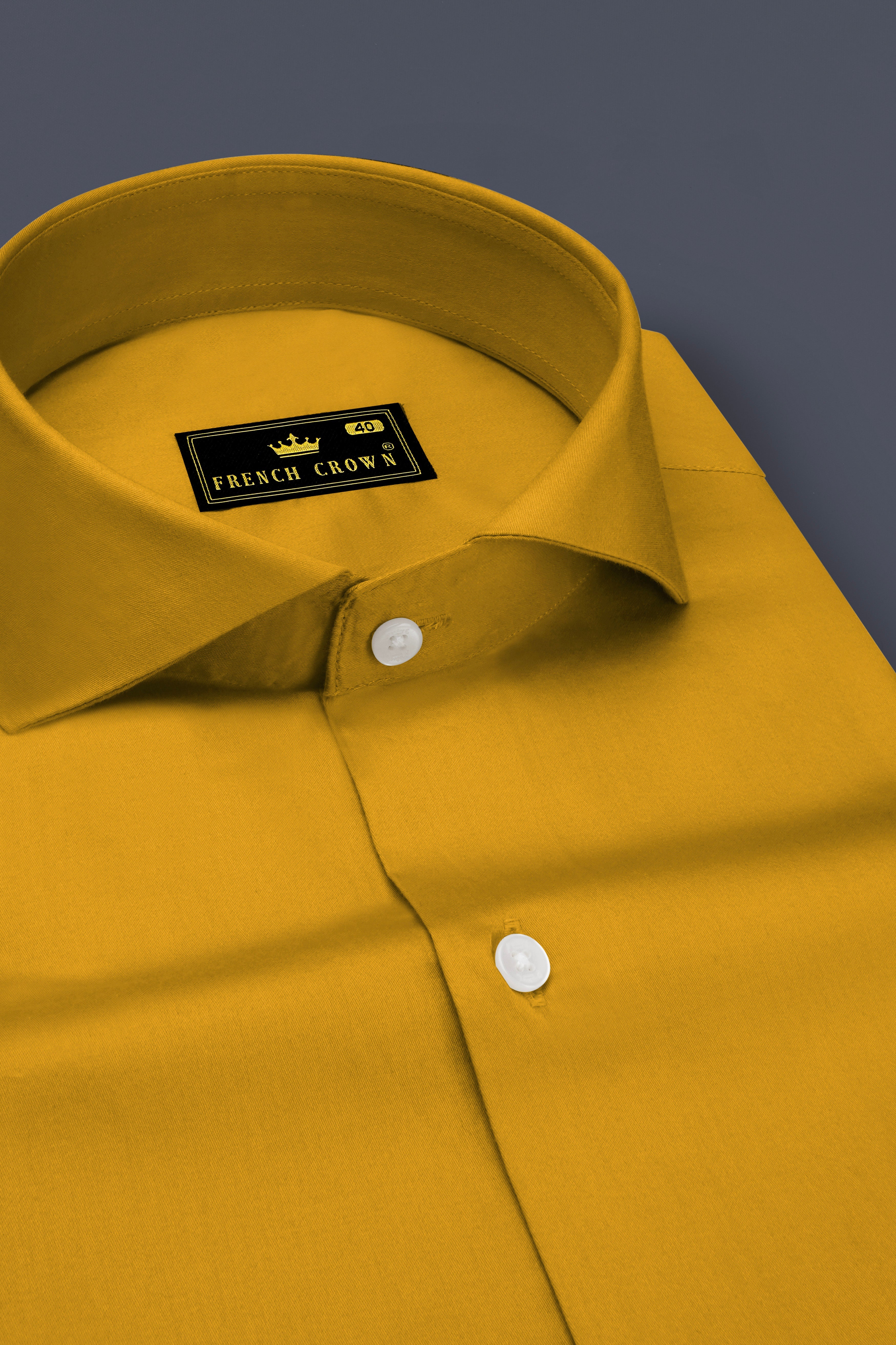 Solvoro-Ochre Yellow Subtle Sheen Super Soft Premium Cotton Cut Away Collar Dress Shirt