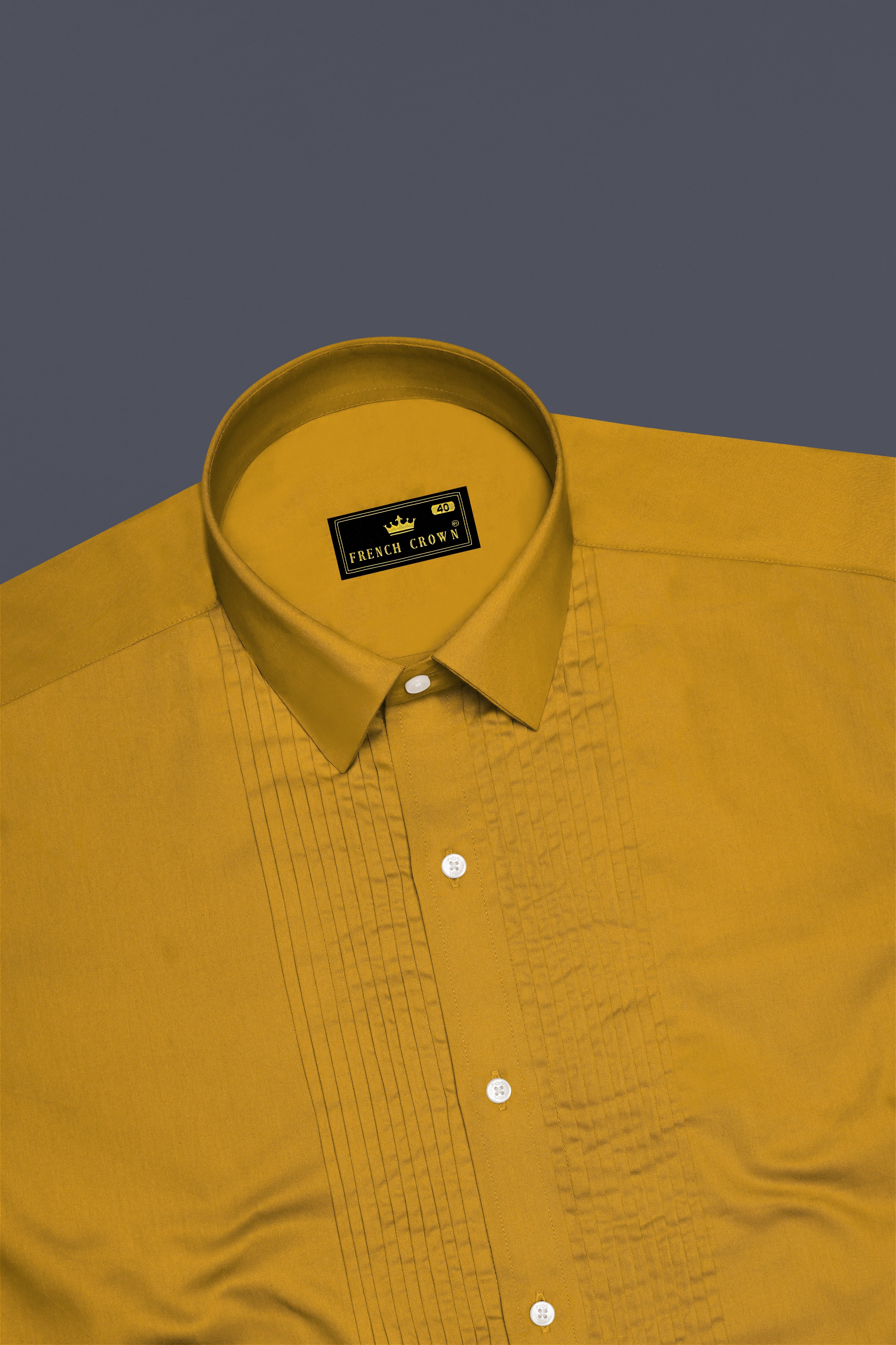 Solvoro-Ochre Yellow Subtle Sheen Super Soft Premium Cotton Tuxedo Dress Shirt