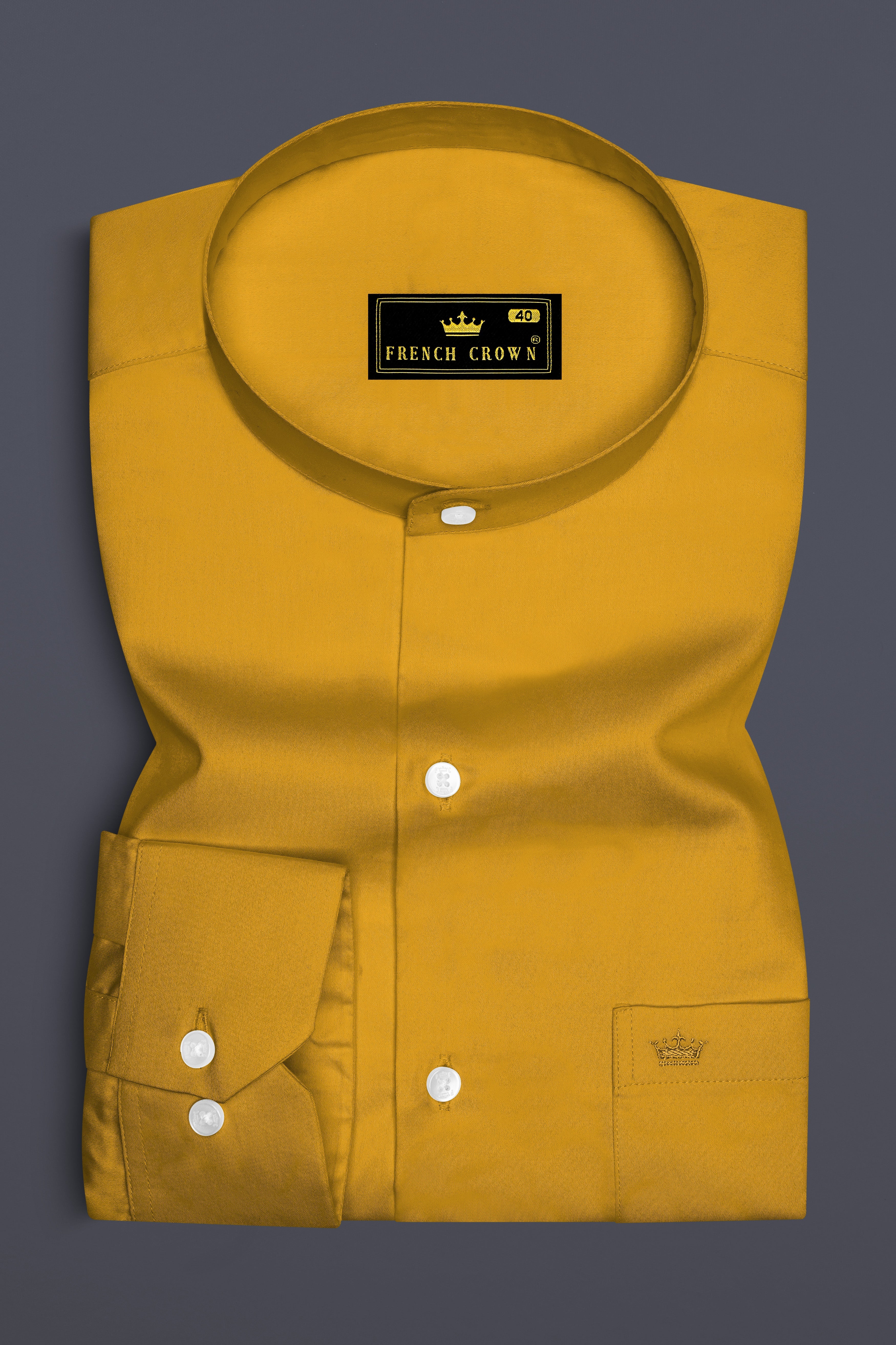 Solvoro-Ochre Yellow Subtle Sheen Super Soft Premium Cotton Mandarin Dress Shirt