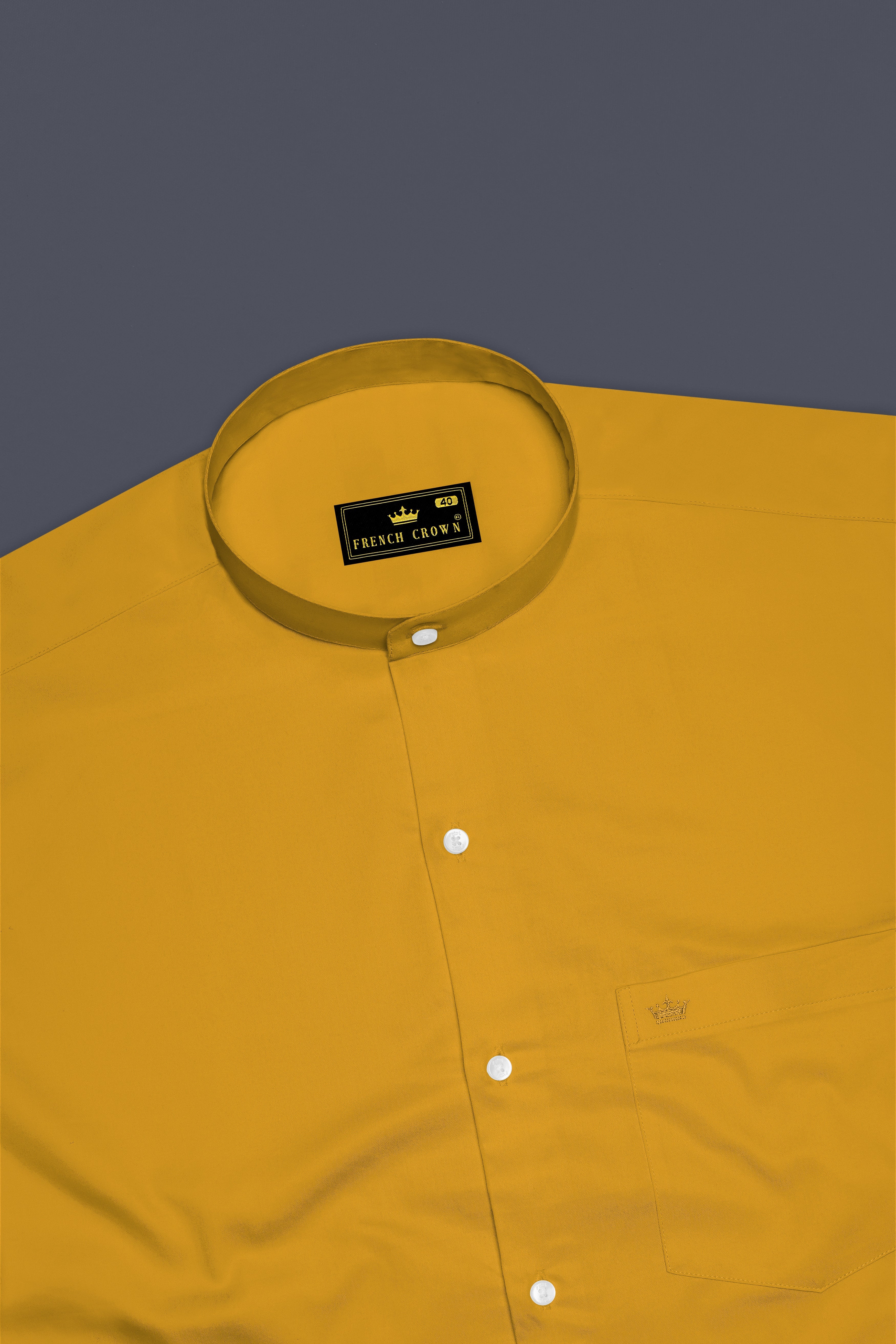 Solvoro-Ochre Yellow Subtle Sheen Super Soft Premium Cotton Mandarin Dress Shirt