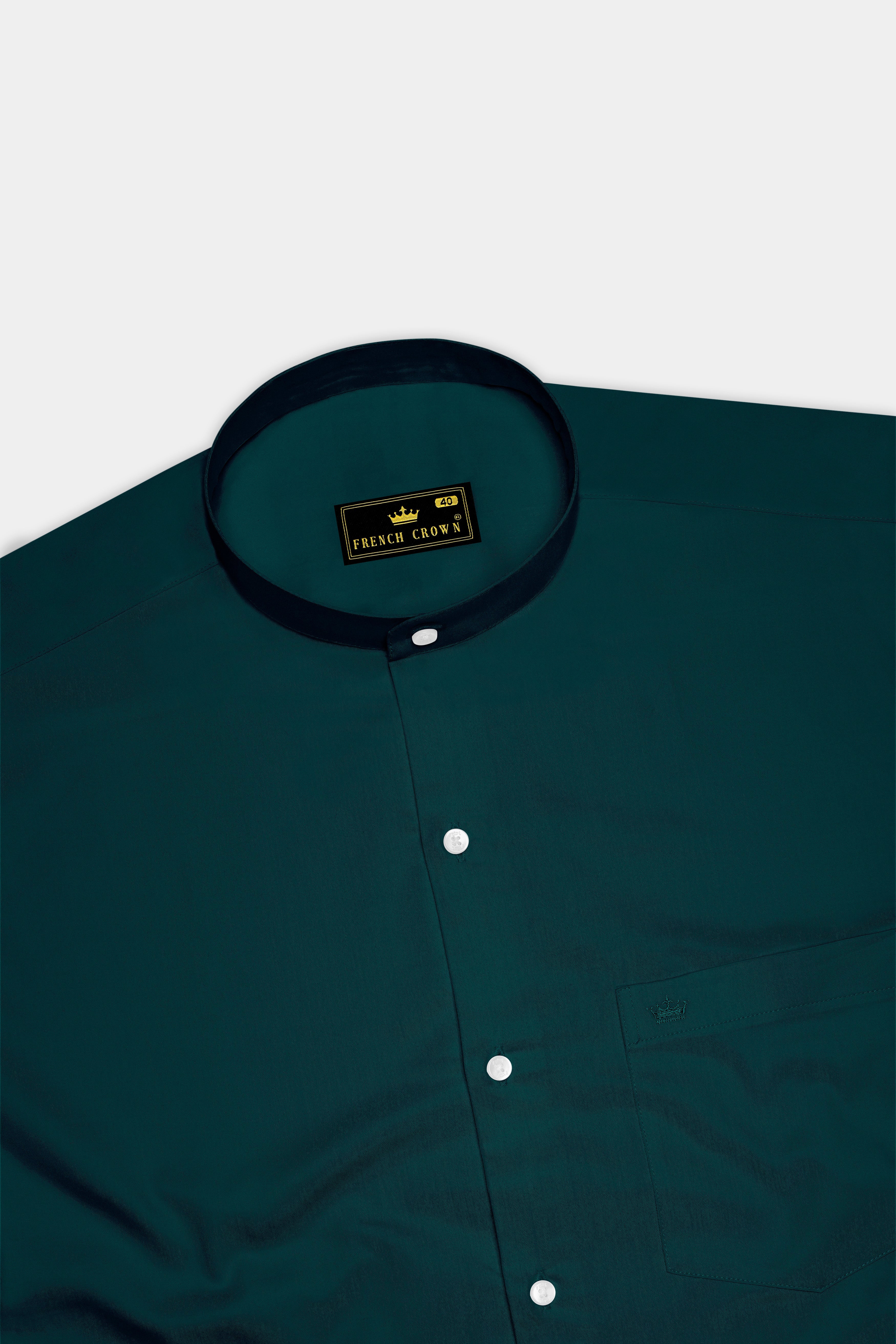 Verdoro-Daintree Green Subtle Sheen Super Soft Premium Cotton Mandarin Dress Shirt