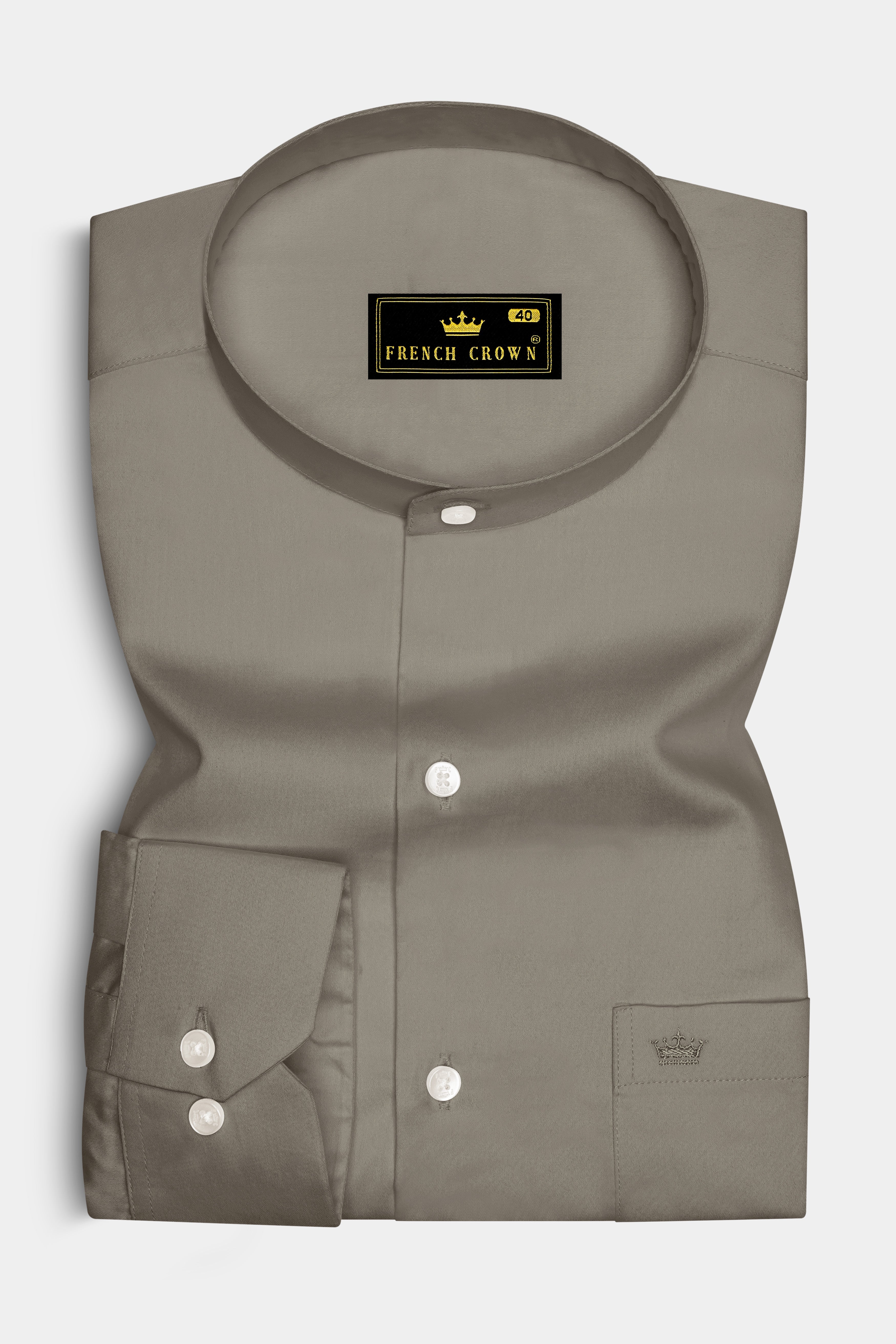 Argento-Makara Gray Subtle Sheen Super Soft Premium Cotton Mandarin Dress Shirt