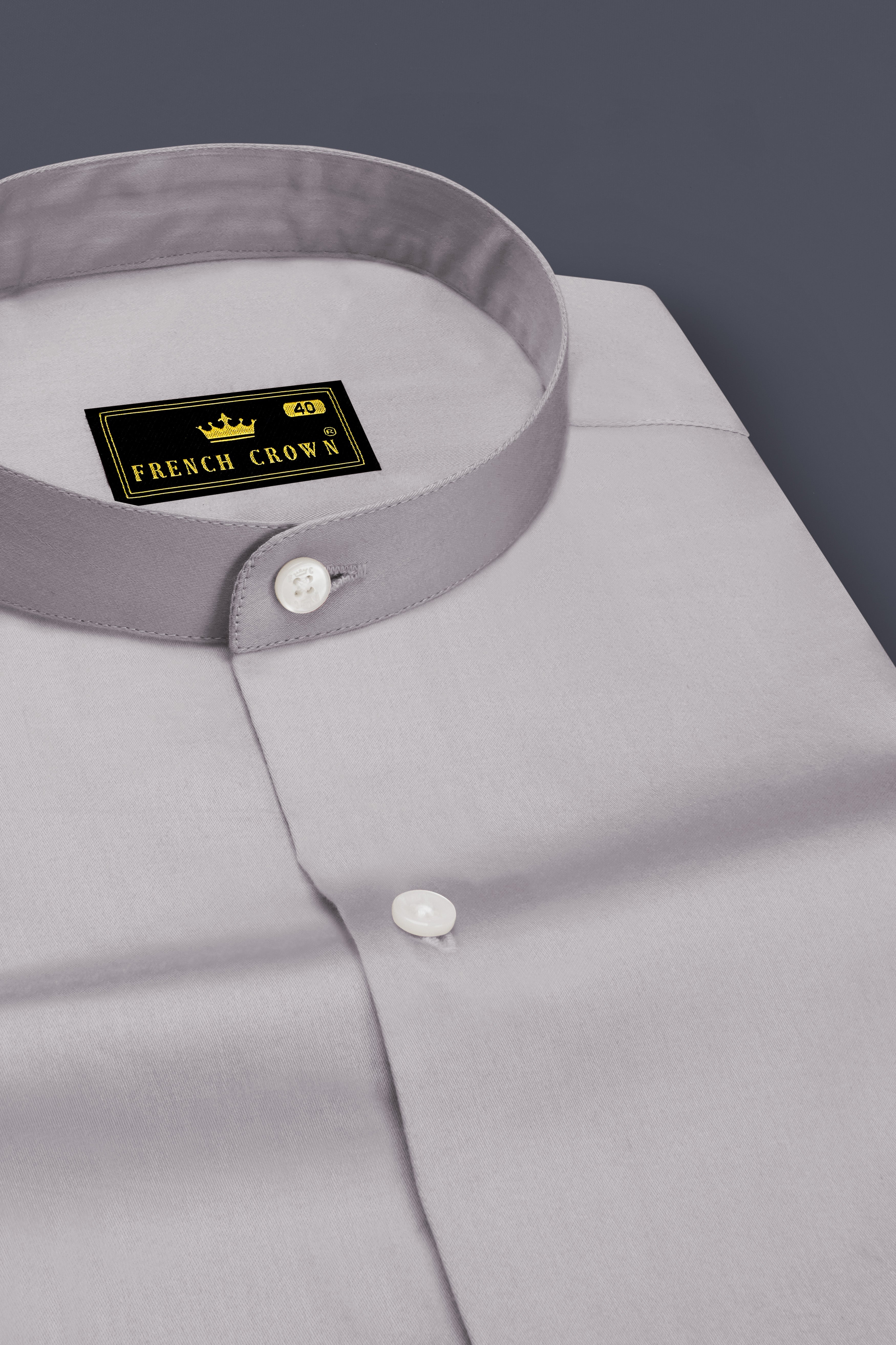 Blushoro-Clam Gray Subtle Sheen Super Soft Premium Cotton Mandarin Dress Shirt