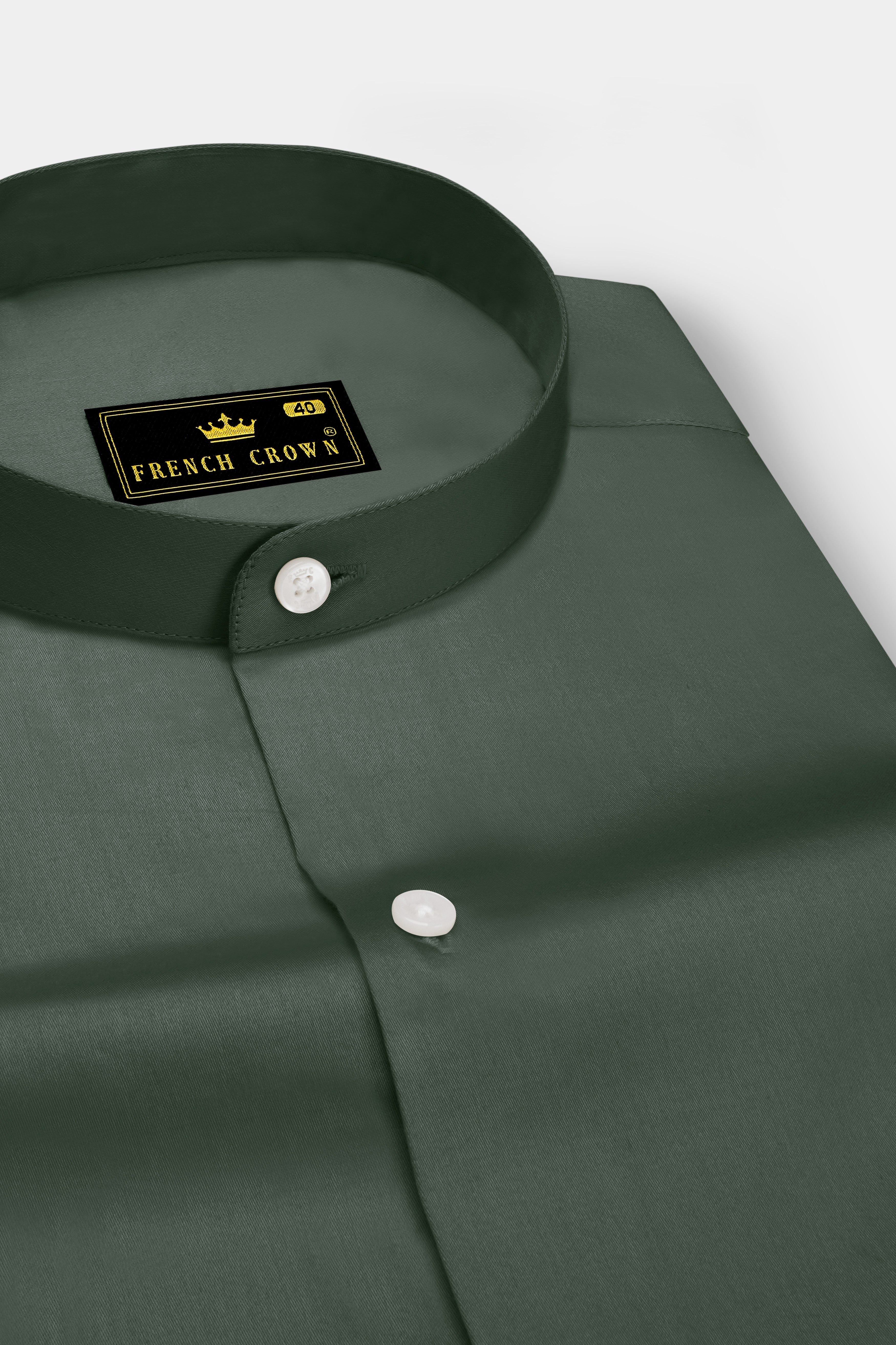 Sylvoro-Nandor Green Subtle Sheen Super Soft Premium Cotton Mandarin Dress Shirt